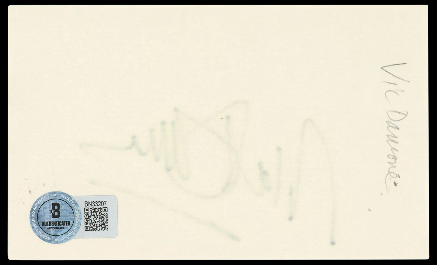 Vic Damone Authentic Signed 3x5 Index Card Autographed BAS #BN33207