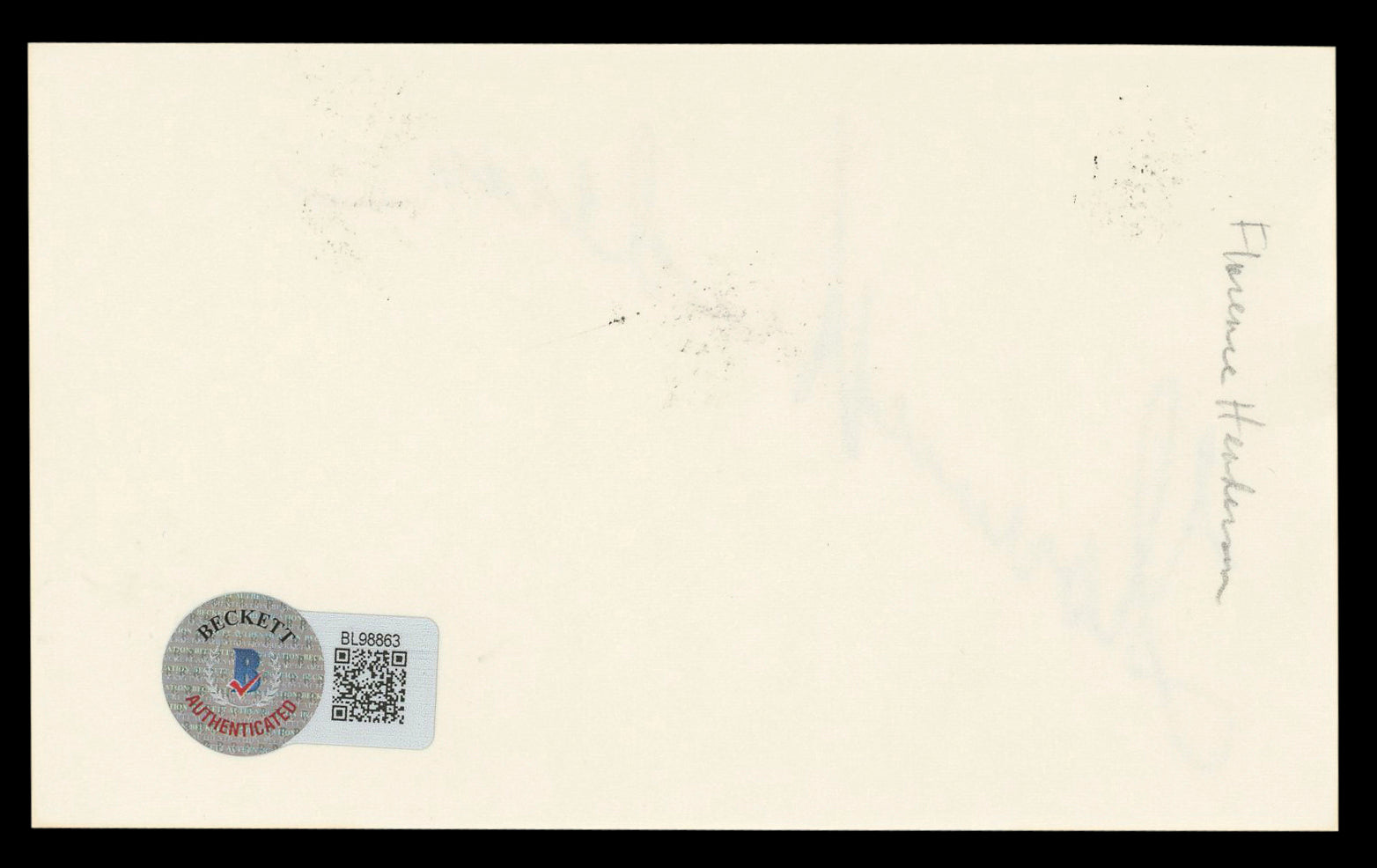 Florence Henderson The Brady Bunch Authentic Signed 3x5 Index Card BAS #BL98863