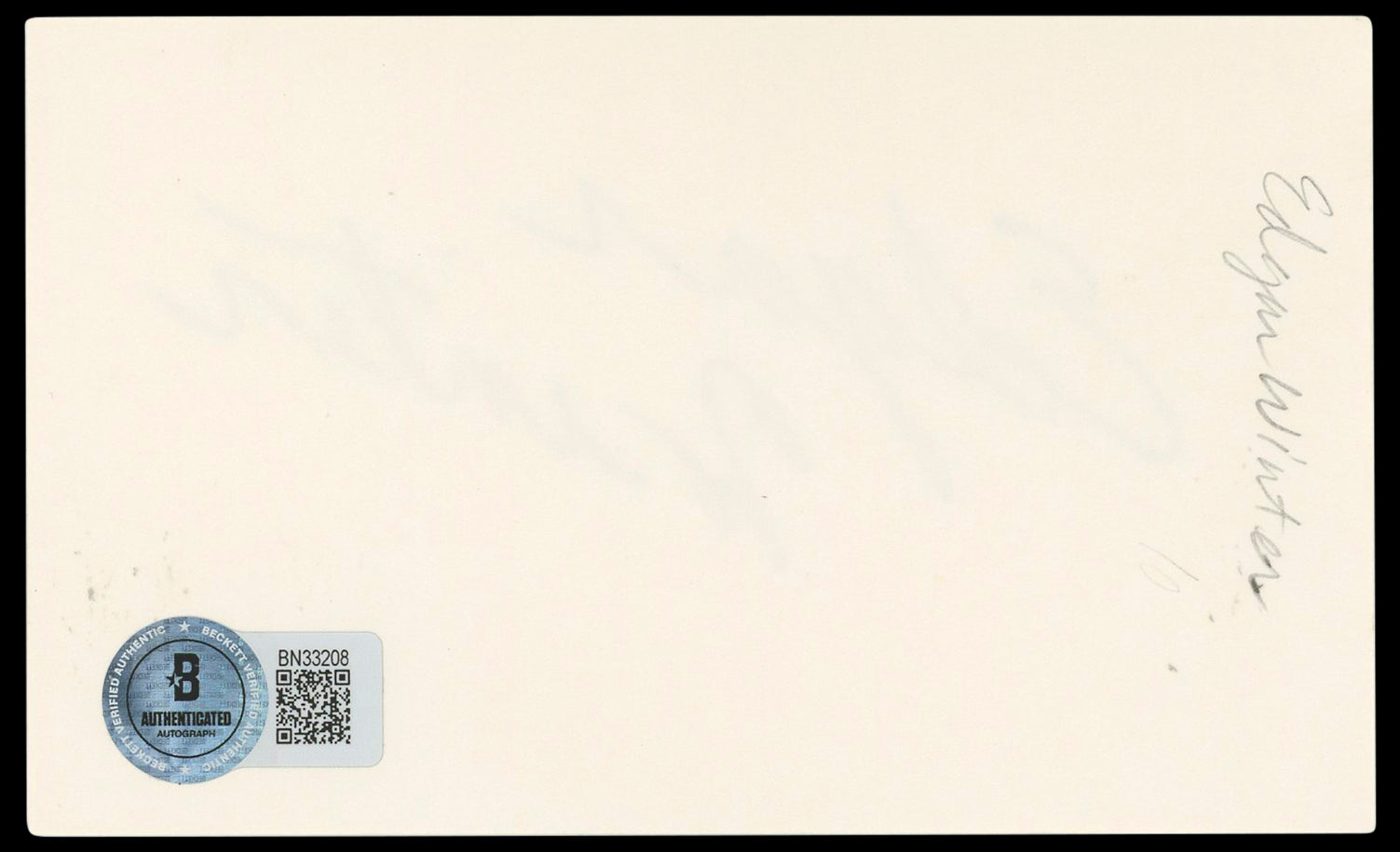 Edgar Winter Group Authentic Signed 3x5 Index Card Autographed BAS #BN33208