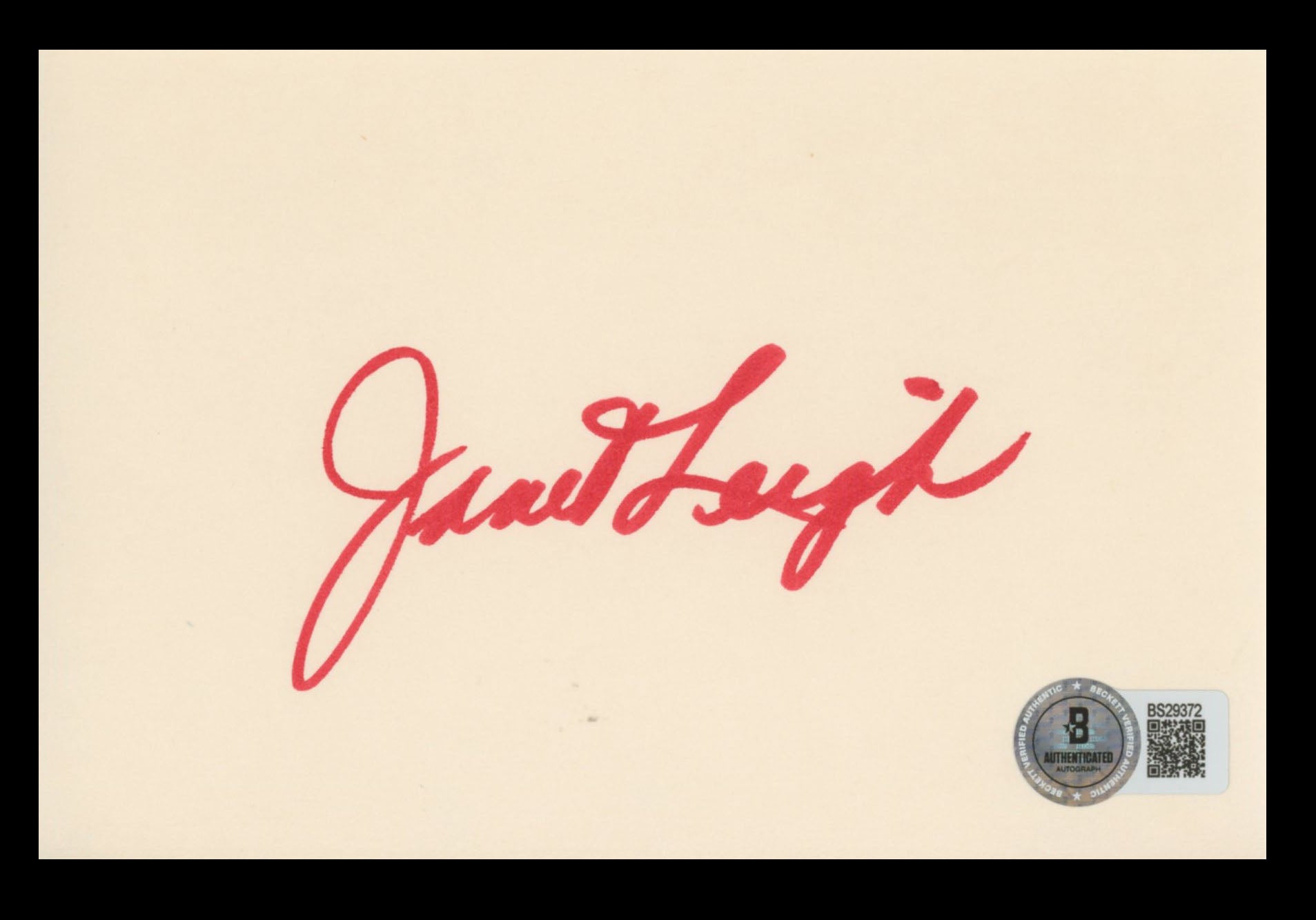 Janet Leigh The Romance of Rosy Ridge Signed 4x6 Index Card BAS #BS29372