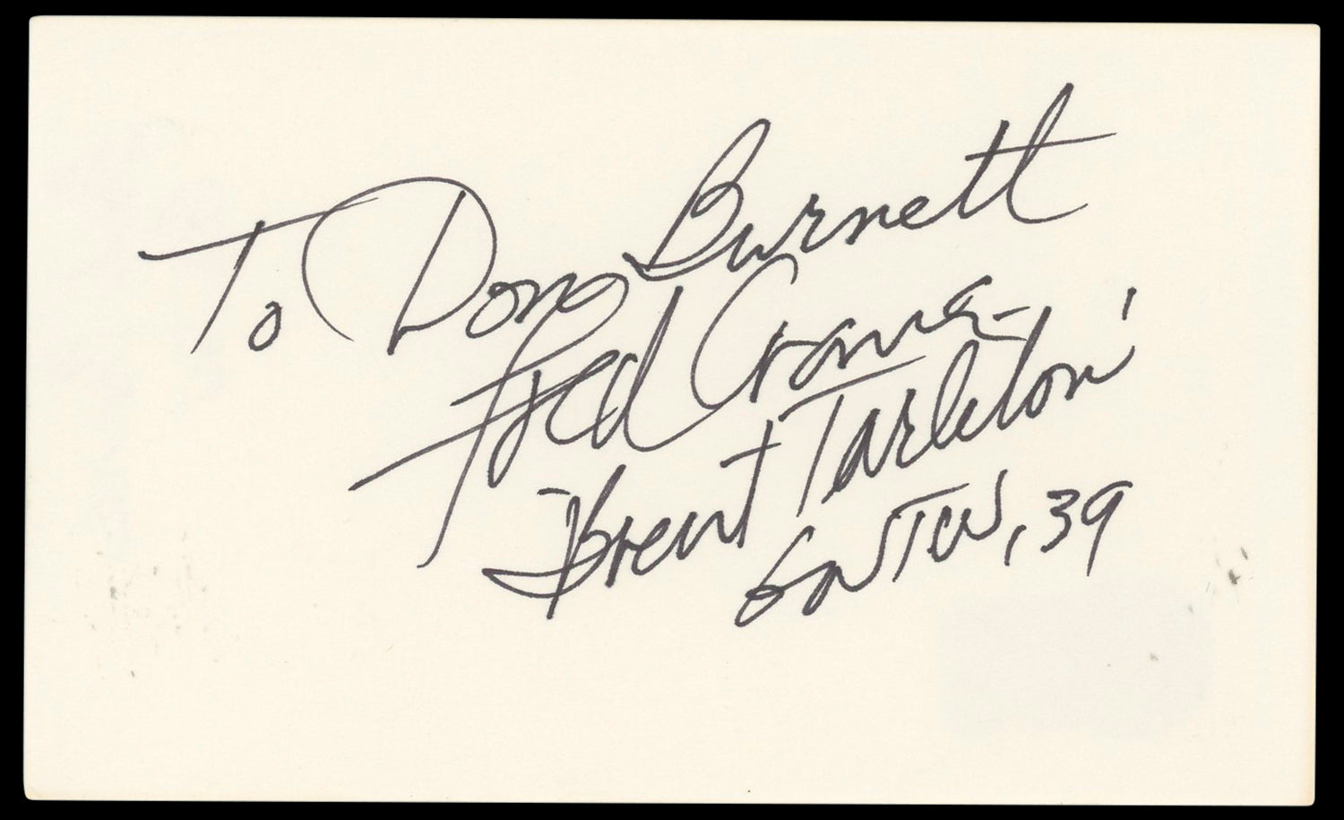 Fred Crane Gone with the Wind Signed 3x5 Index Card Autographed BAS #BN33221