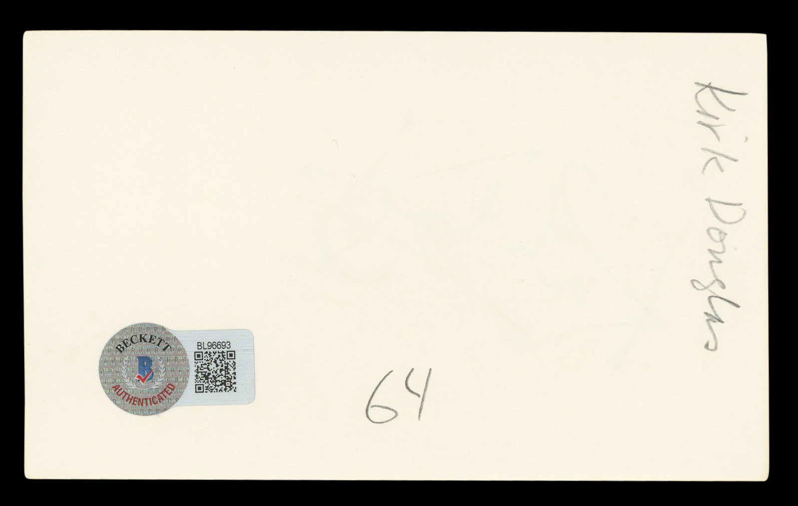 Kirk Douglas Spartacus Authentic Signed 3x5 Index Card Autographed BAS #BL96693