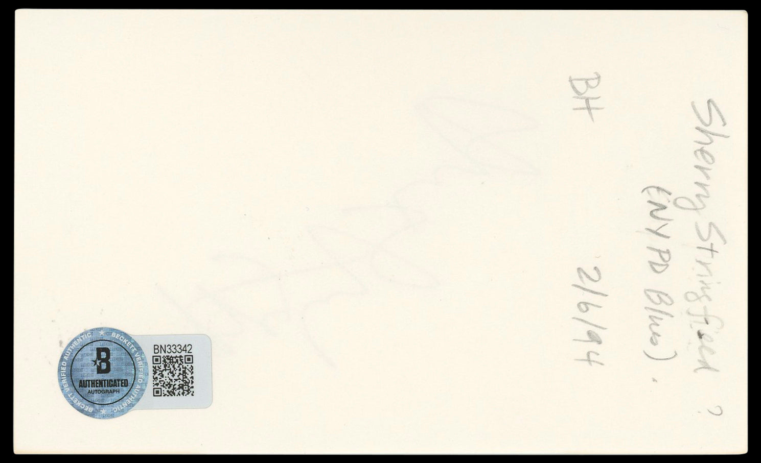 Sherry Stringfield ER Authentic Signed 3x5 Index Card Autographed BAS #BN33342