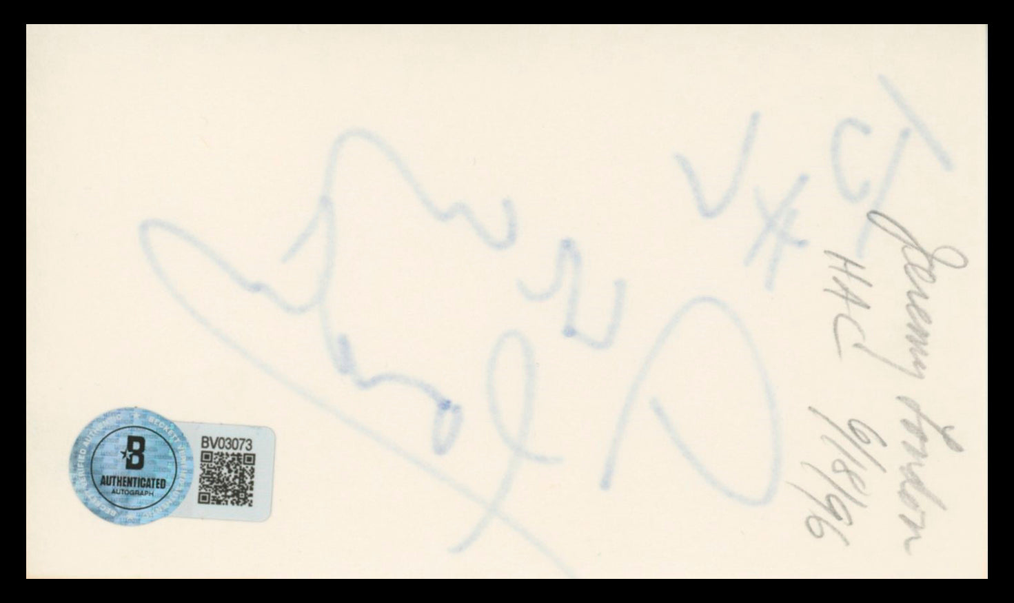 Jeremy London Mallrats "To Al" Authentic Signed 3x5 Index Card BAS #BV03073
