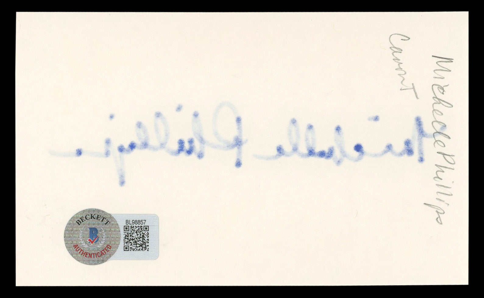 Michelle Phillips Knots Landing Authentic Signed 3x5 Index Card BAS #BL98857