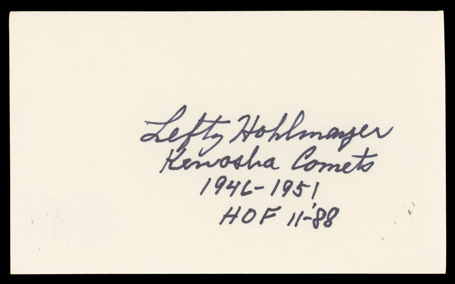 Alice Hohlmayer "Kenosha Comets HOF 11-88" Signed 3x5 Index Card BAS #BN35225