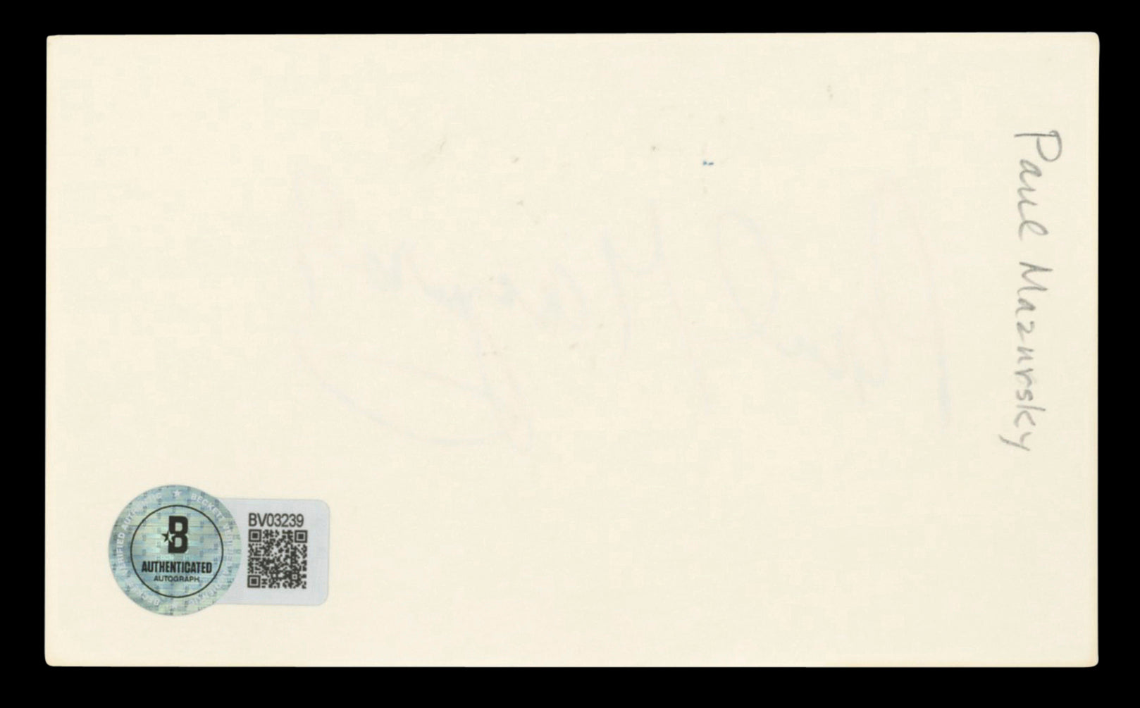Paul Mazursky Authentic Signed 3x5 Index Card Autographed BAS #BV03239