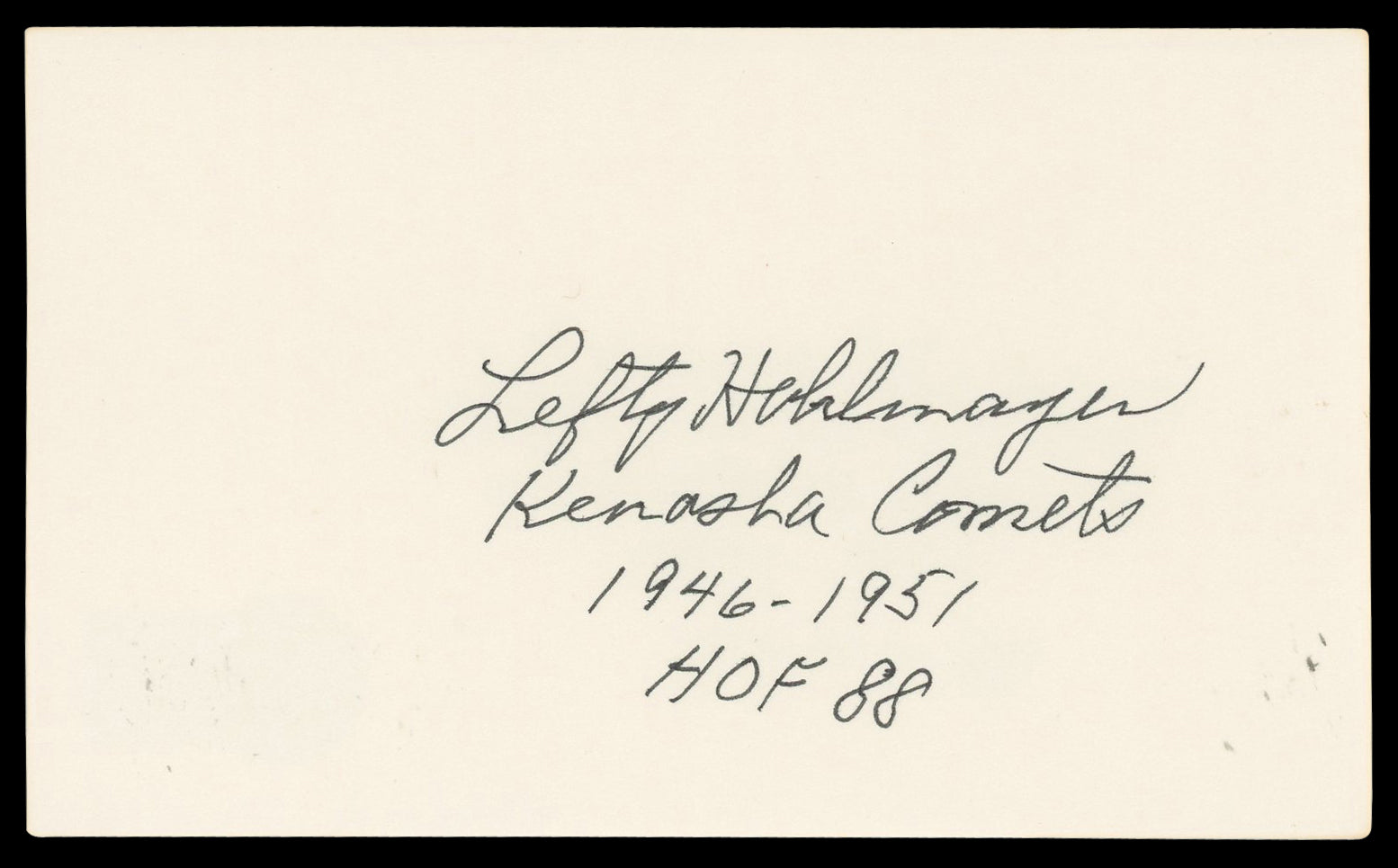 Alice Hohlmayer A League Of Their Own "HOF" Signed 3x5 Index Card BAS #BN35226