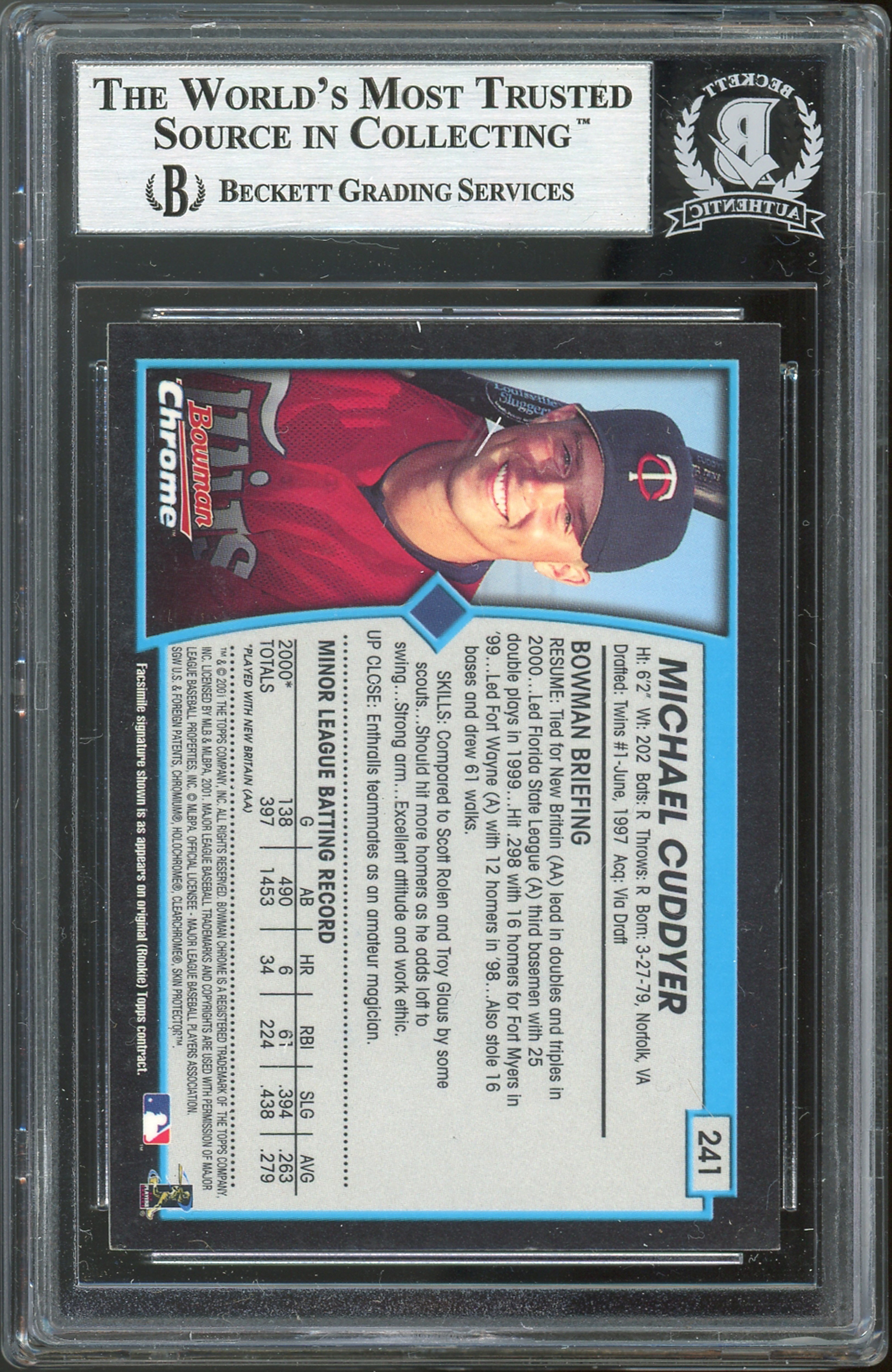 Rangers Michael Cuddyer Authentic Signed 2001 Bowman Chrome #241 Card BAS Slab