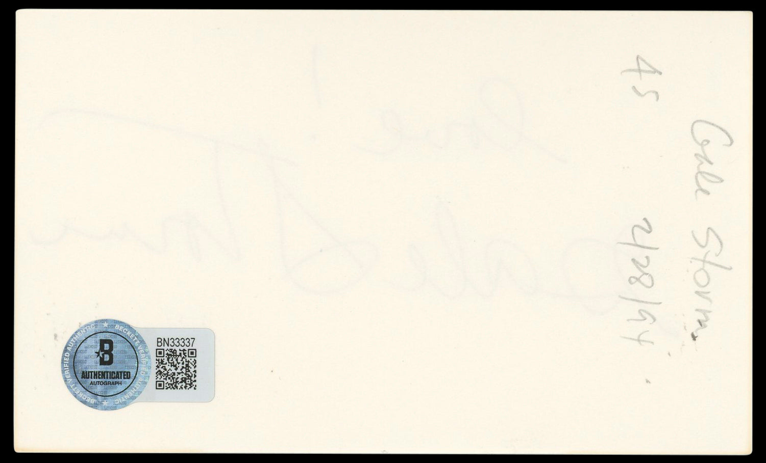 Gale Storm My Little Margie "Love!" Authentic Signed 3x5 Index Card BAS #BN33337