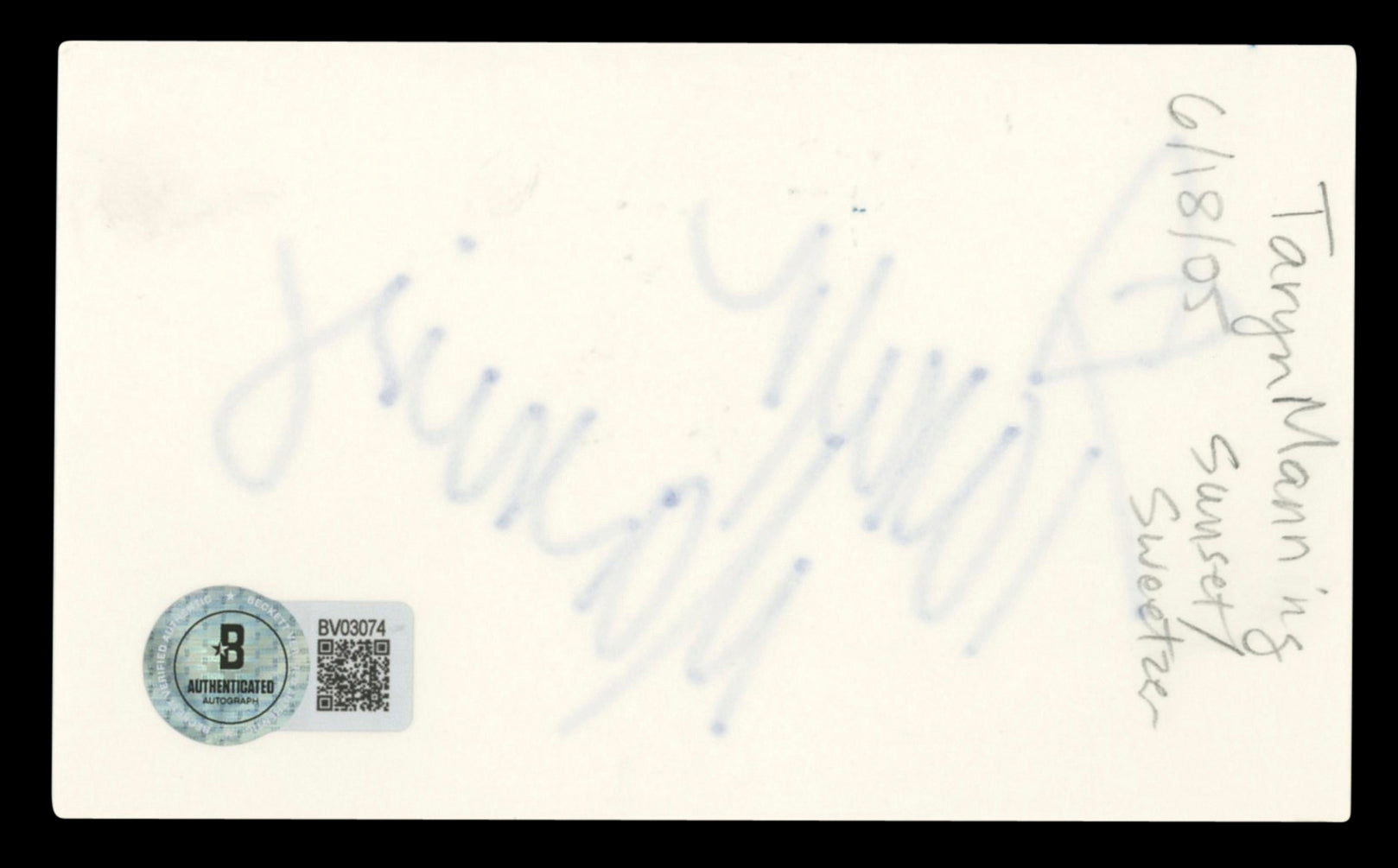 Taryn Manning Orange is the New Black Signed 3x5 Index Card BAS #BV03074