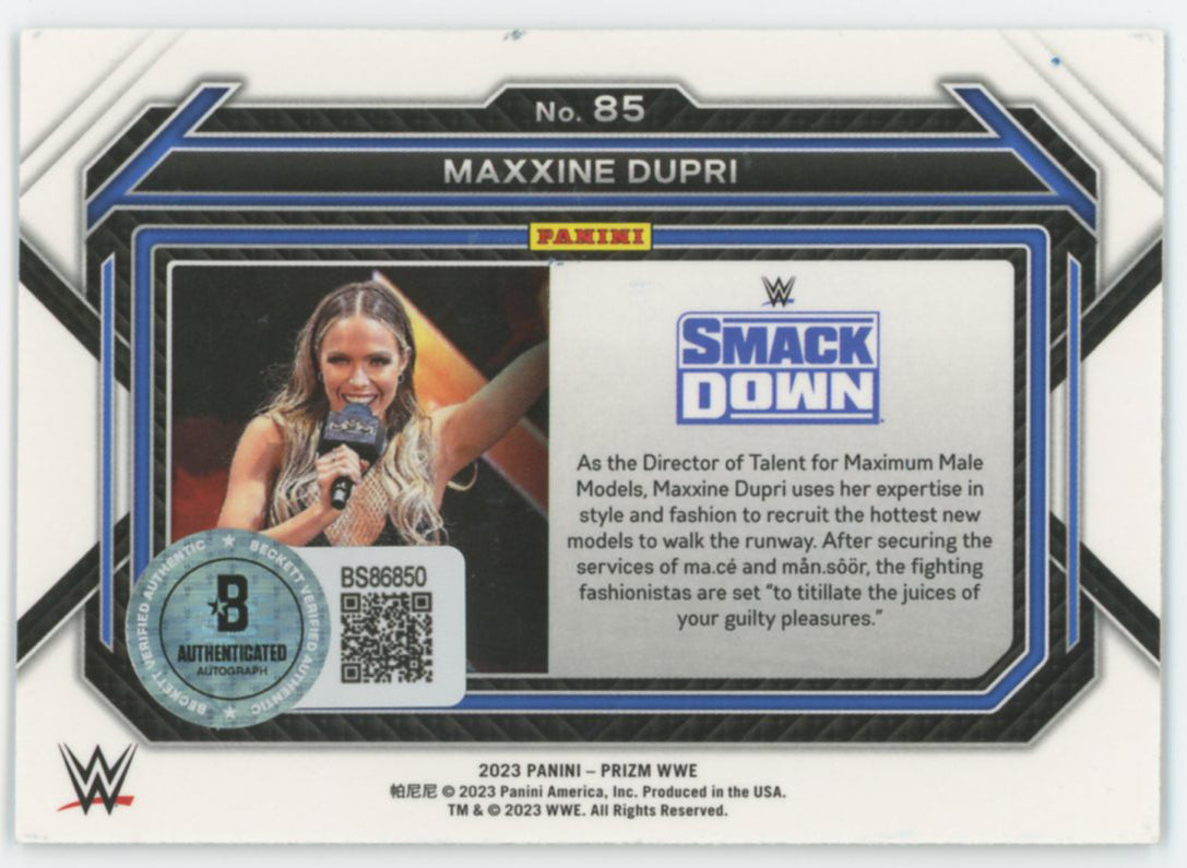 Maxxine Dupri WWE Authentic Signed 2023 Panini Prizm #85 Card BAS #BS86850