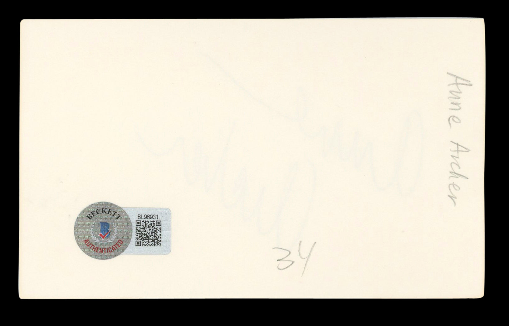 Anne Archer Fatal Attraction Authentic Signed 3x5 Index Card BAS #BL96931