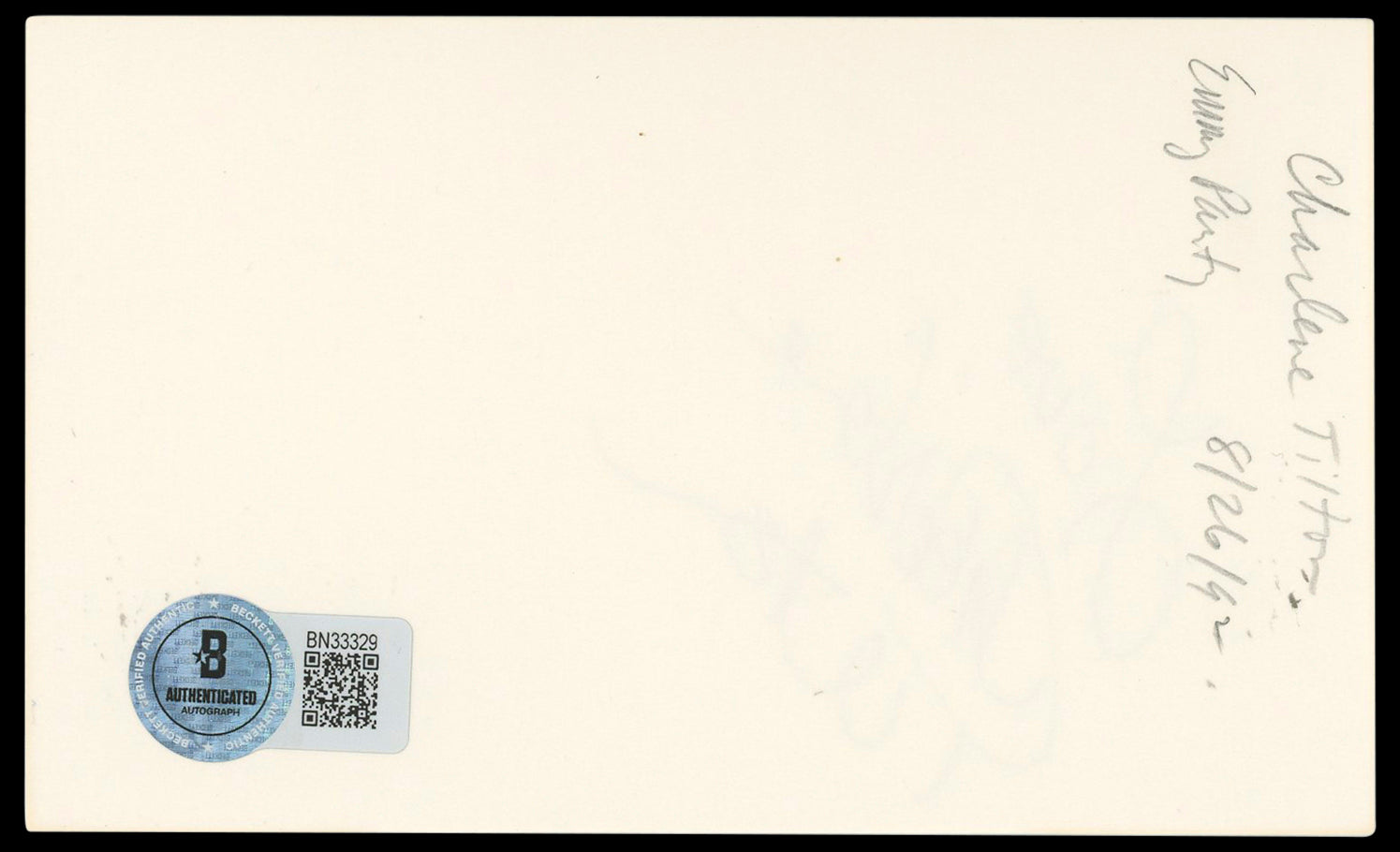 Charlene Tilton Dallas "Love" Authentic Signed 3x5 Index Card BAS #BN33329