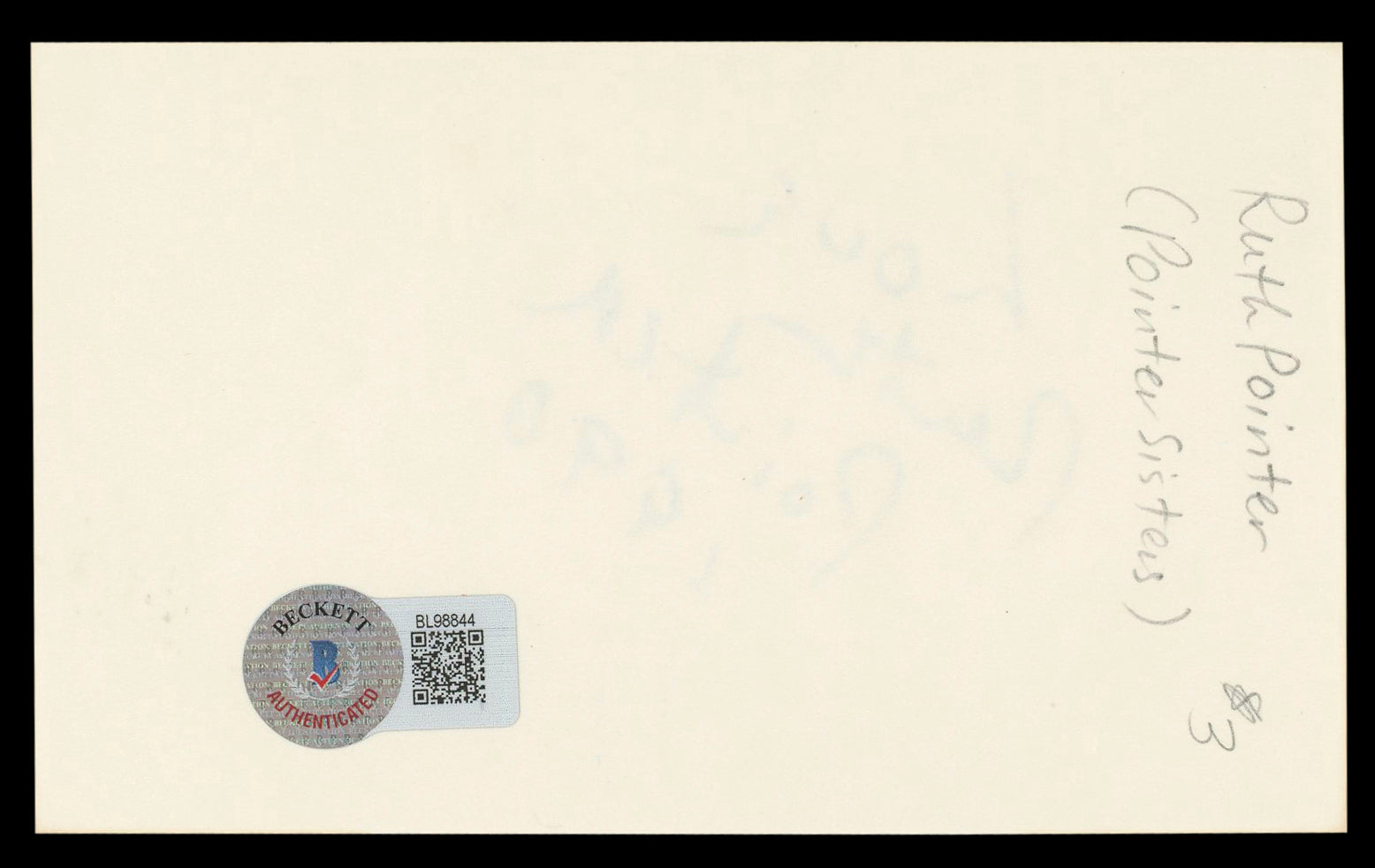 Ruth Pointer Pointer Sisters "Love 1990" Signed 3x5 Index Card BAS #BL98844