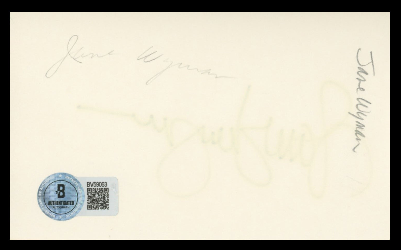 Jane Wyman Johnny Belinda Authentic Signed 3x5 Index Card BAS #BV59063