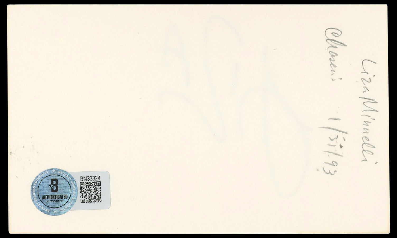 Liza Minnelli Authentic Signed 3x5 Index Card Autographed BAS #BN33324