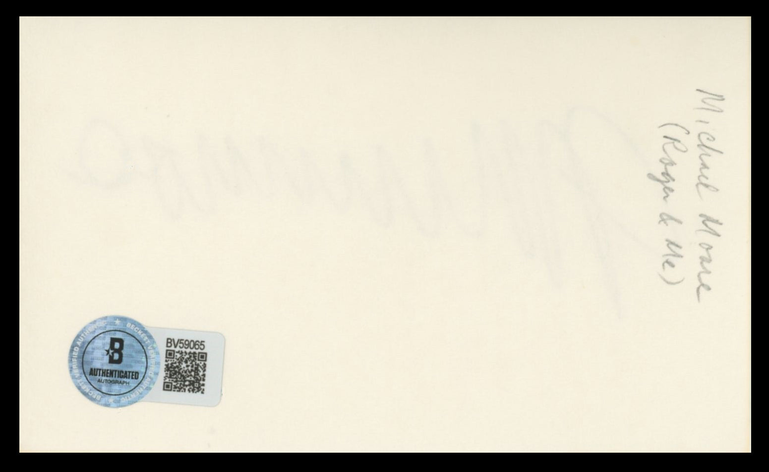 Michael Moore Roger & Me Authentic Signed 3x5 Index Card BAS #BV59065