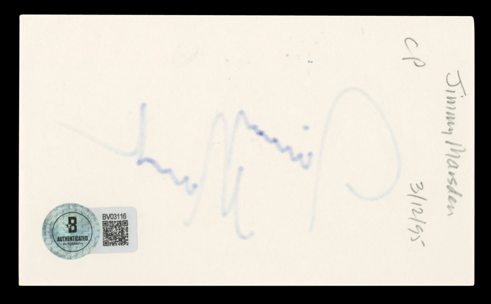 James Marsden X-Men Authentic Signed 3x5 Index Card Autographed BAS #BV03116