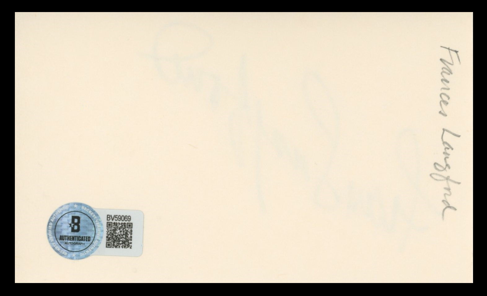 Frances Langford Every Night at Eight Signed 3x5 Index Card BAS #BV59069