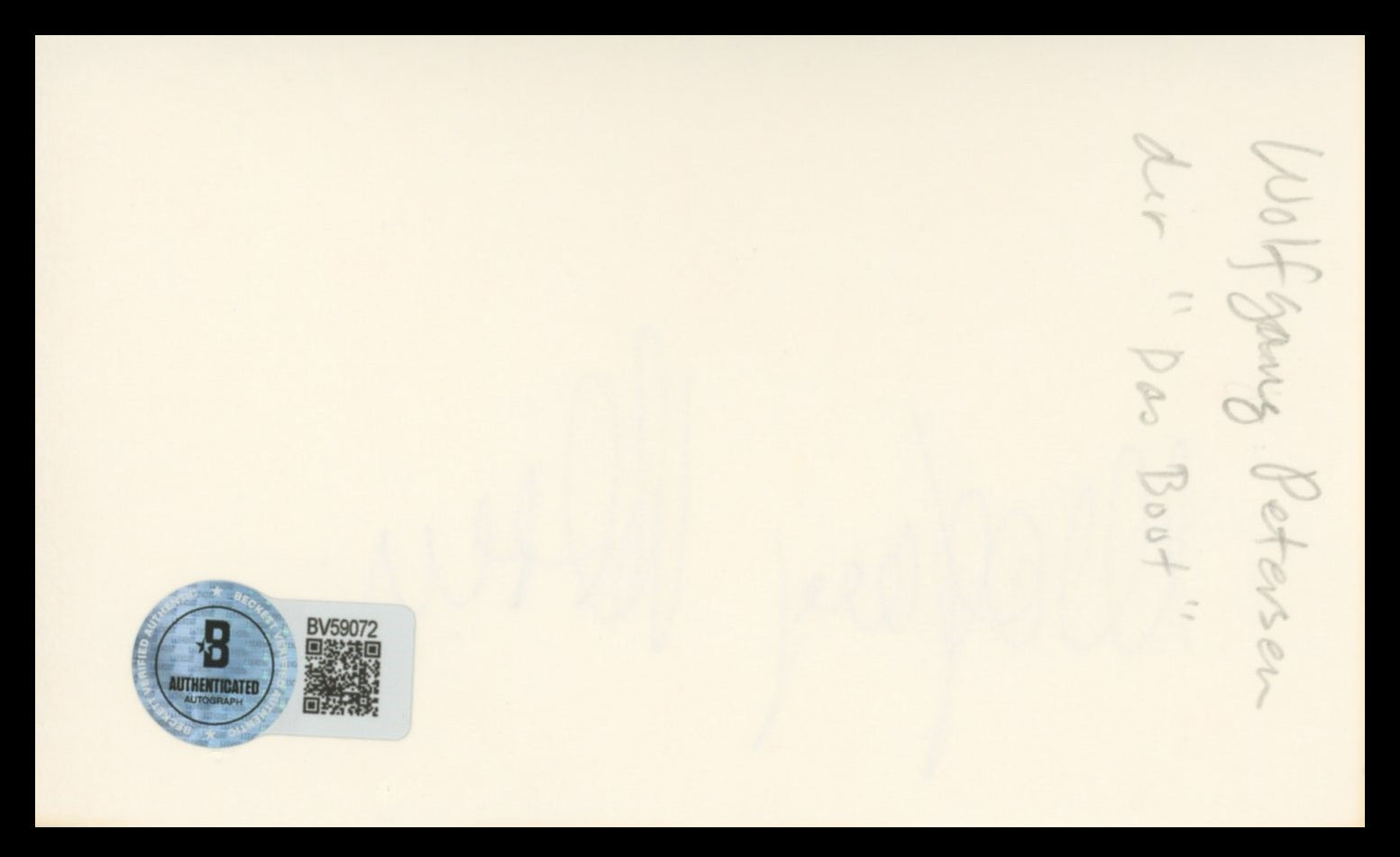 Wolfgang Petersen Das Boot Authentic Signed 3x5 Index Card BAS #BV59072