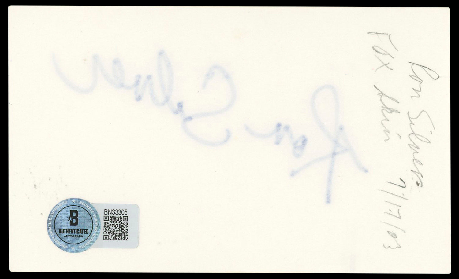 Ron Silver Timecop Authentic Signed 3x5 Index Card Autographed BAS #BN33305