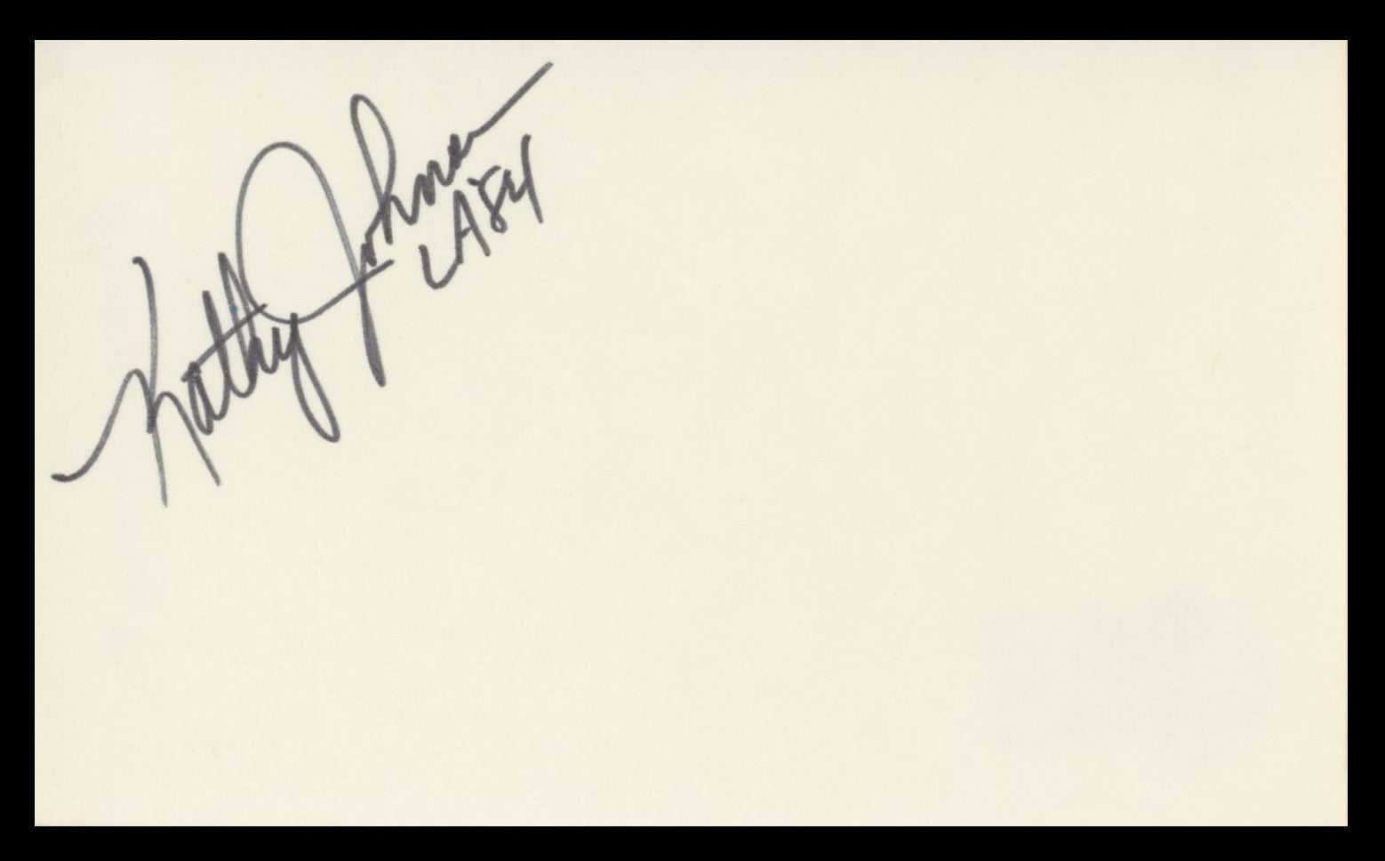 Kathy Johnson LA 84 Authentic Signed 3x5 Index Card Autographed BAS #BV59034
