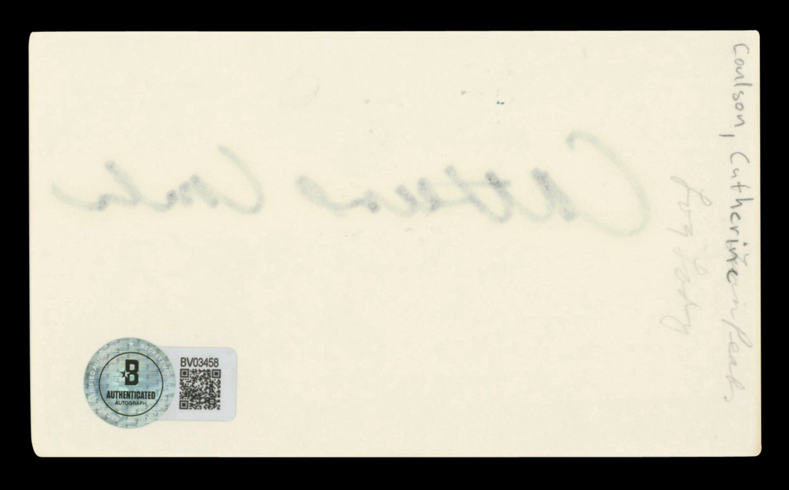 Catherine Coulson Twin Peaks Authentic Signed 3x5 Index Card BAS #BV03458