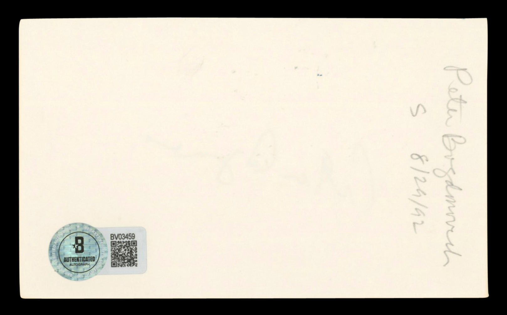 Peter Bogdanovich Authentic Signed 3x5 Index Card Autographed BAS #BV03459