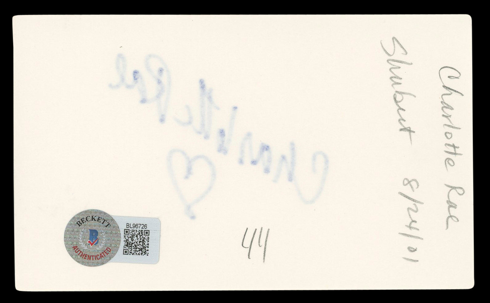 Charlotte Rae The Facts of Life Authentic Signed 3x5 Index Card BAS #BL96726