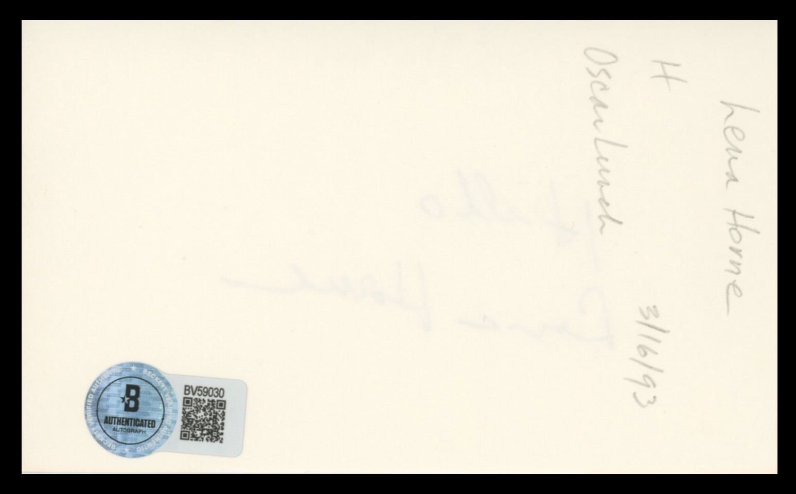 Lena Horne Stormy Weather "Hello" Authentic Signed 3x5 Index Card BAS #BV59030