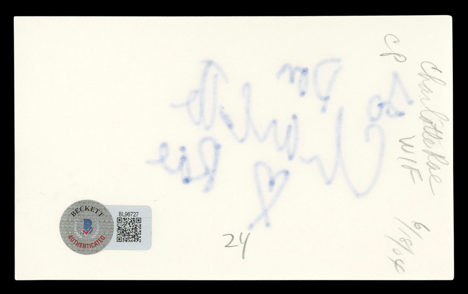 Charlotte Rae The Facts of Life "To Dan" Signed 3x5 Index Card BAS #BL96727