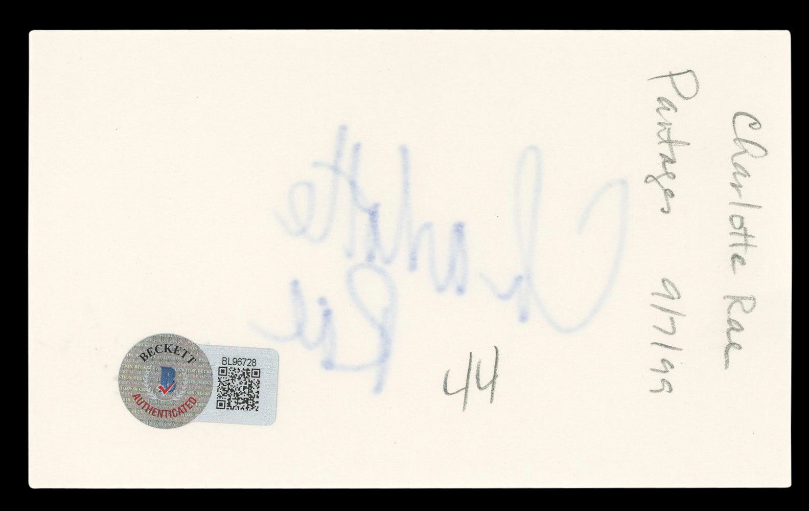 Charlotte Rae The Facts of Life Authentic Signed 3x5 Index Card BAS #BL96728