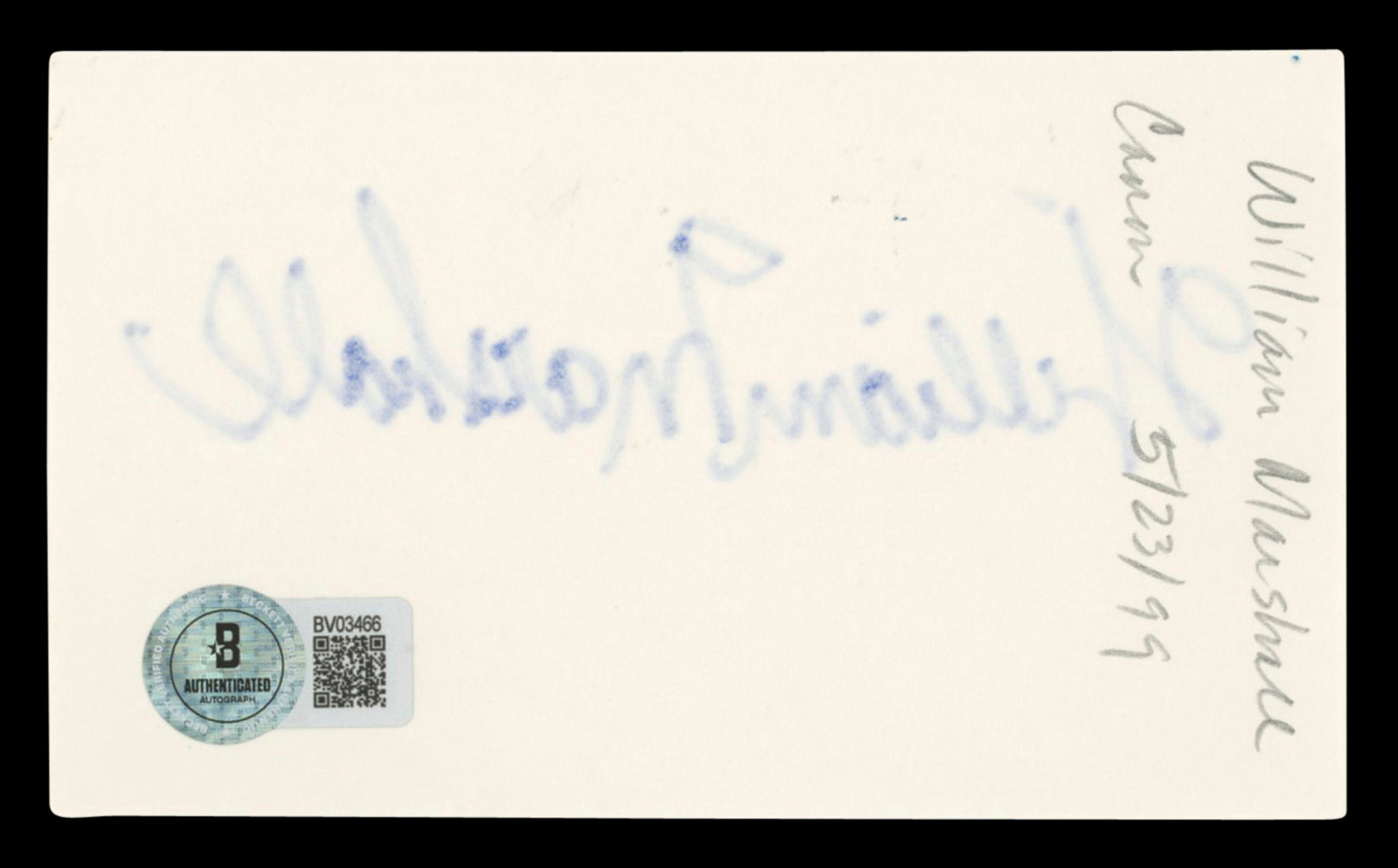 William Marshall Blacula Authentic Signed 3x5 Index Card BAS #BV03466