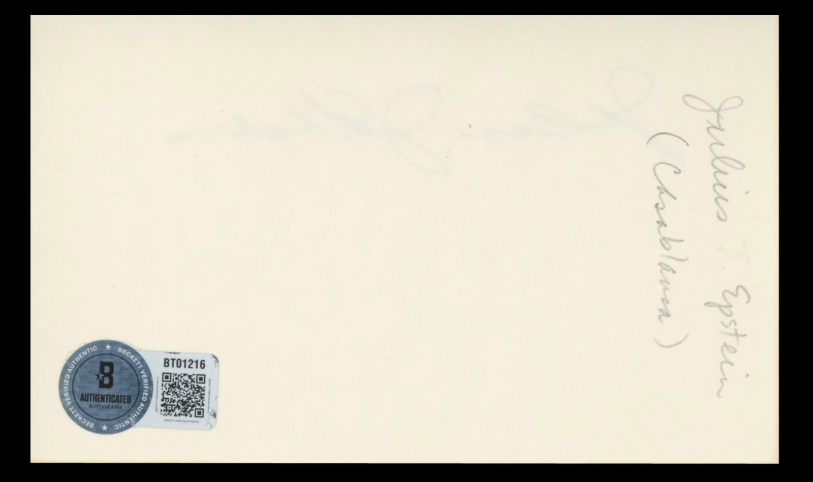 Julius Epstein Casablanca Authentic Signed 3x5 Index Card BAS #BT01216