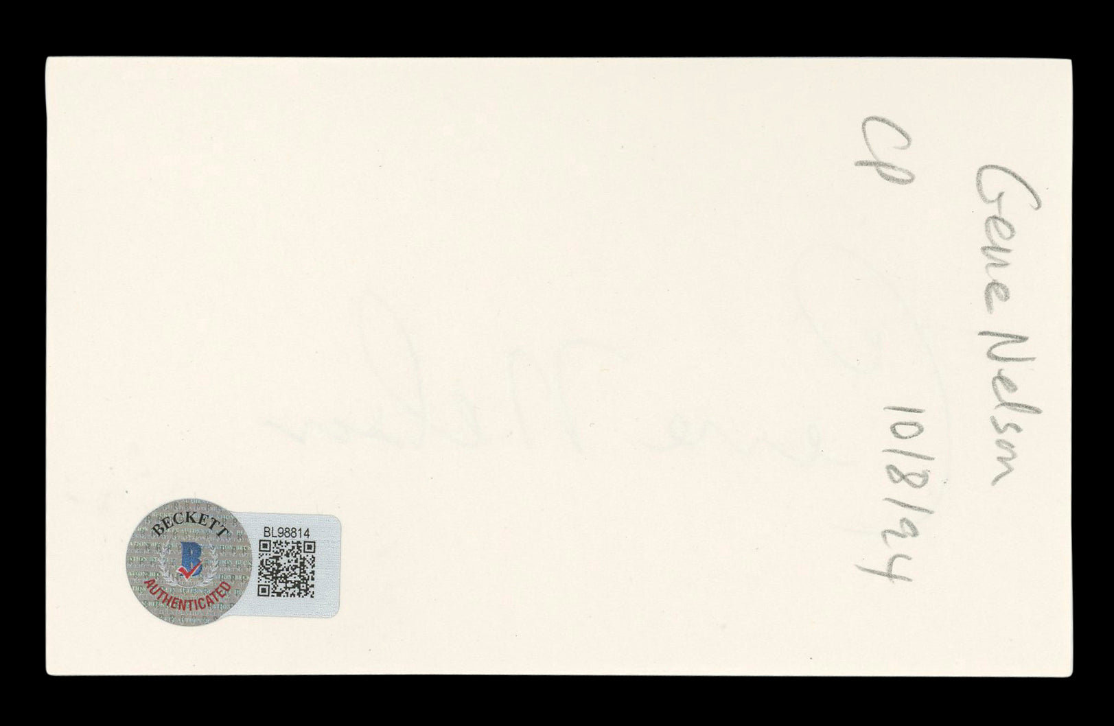 Gene Nelson Tea for Two Authentic Signed 3x5 Index Card Autographed BAS #BL98814