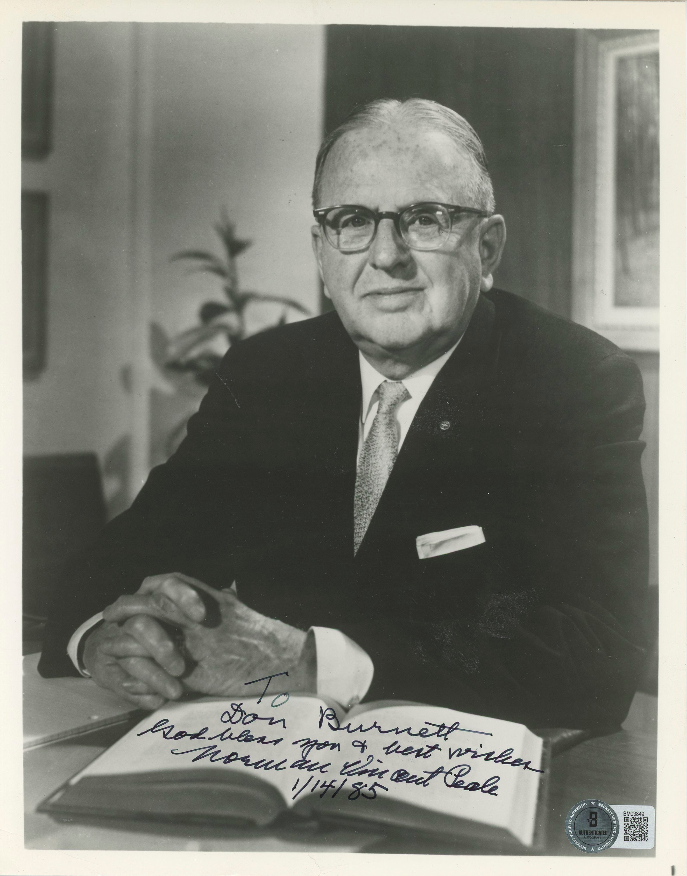 Norman Vincent Peale Author "God Bless You" Signed 8x10 Photo BAS #BM03849