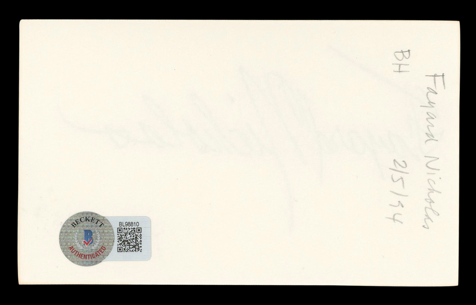 Fayard Nicholas The Pirate Authentic Signed 3x5 Index Card BAS #BL98810