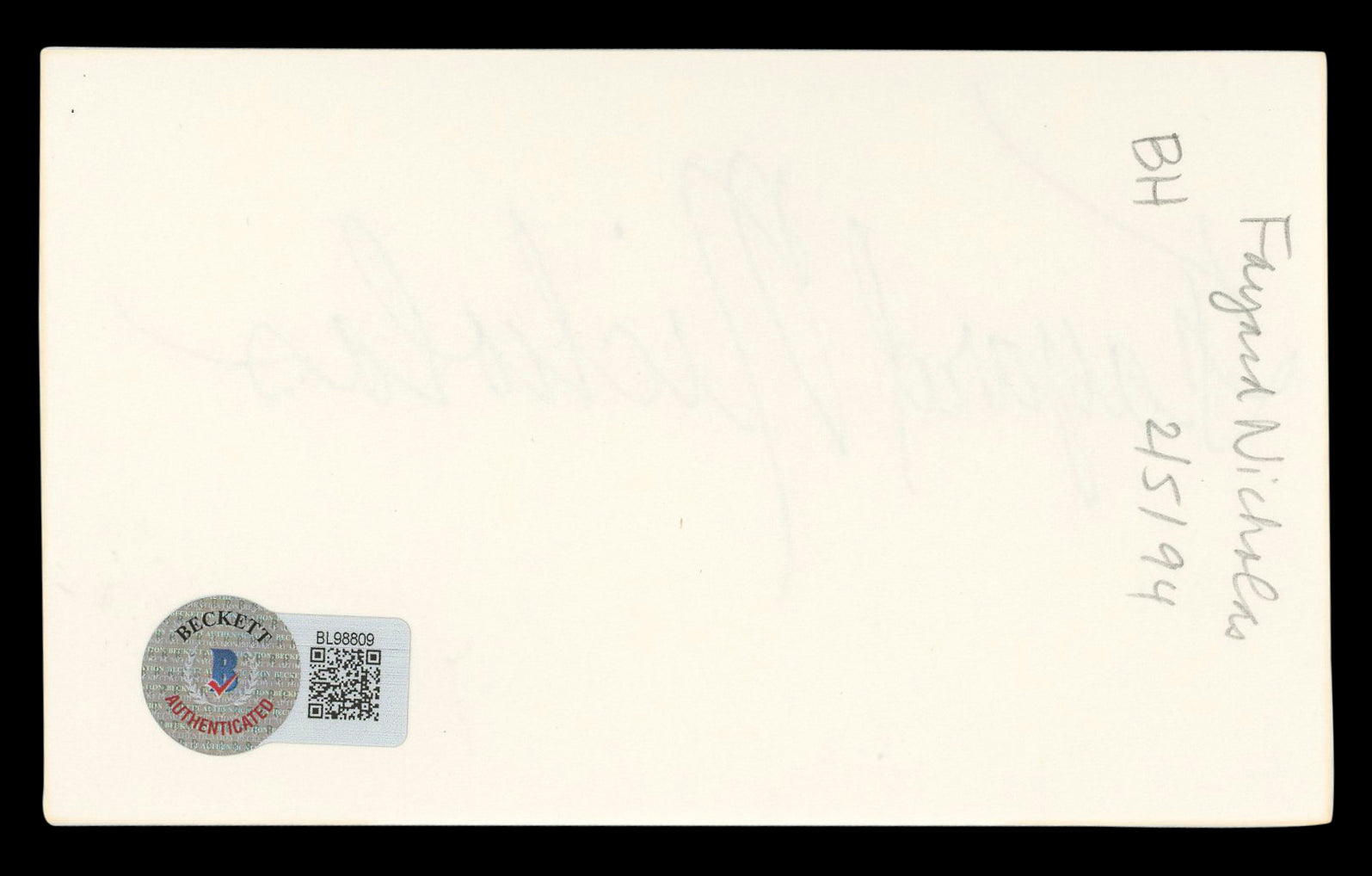 Fayard Nicholas The Pirate Authentic Signed 3x5 Index Card BAS #BL98809