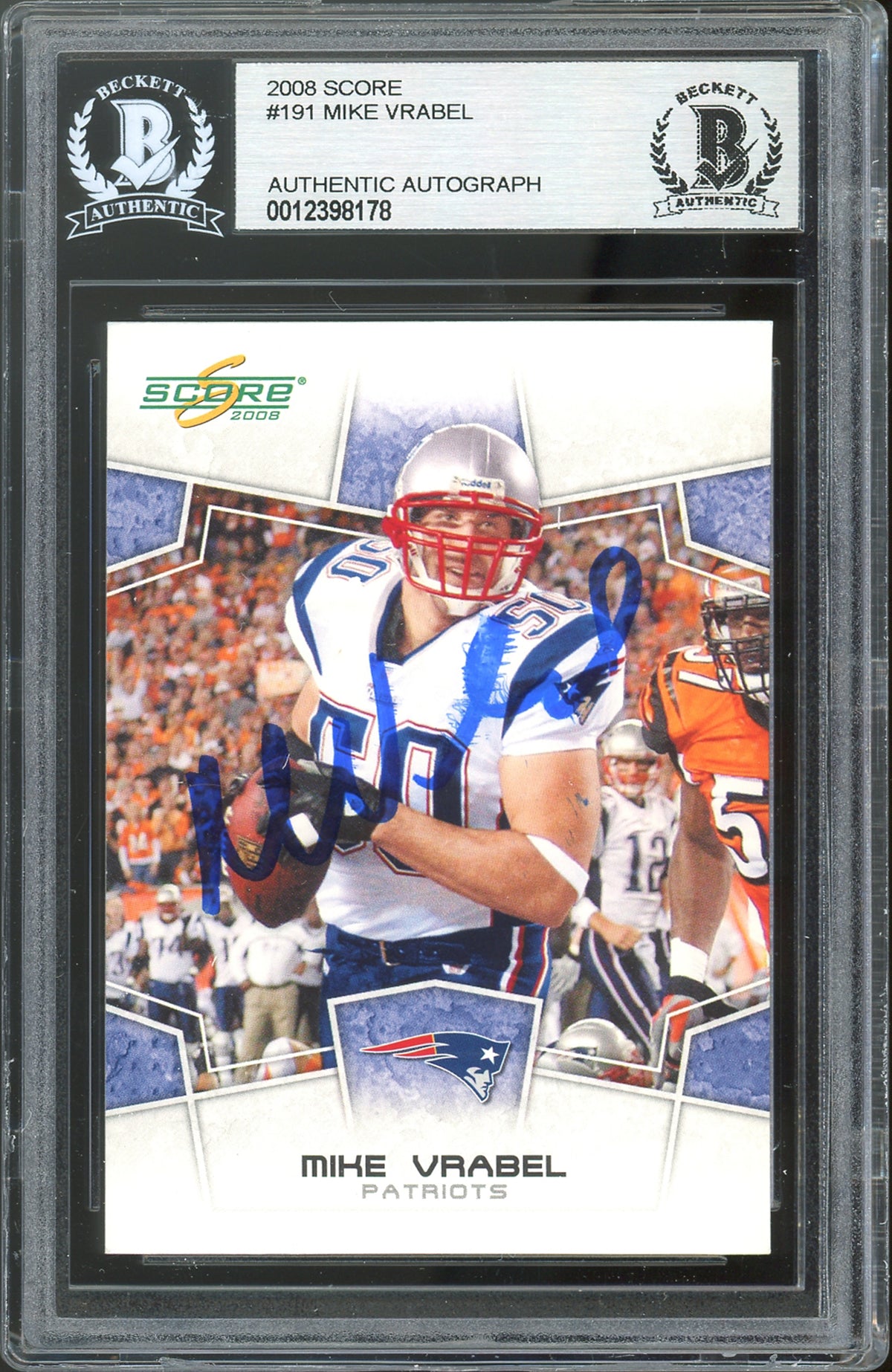 Patriots Mike Vrabel Authentic Signed 2008 Score #191 Card BAS Slabbed