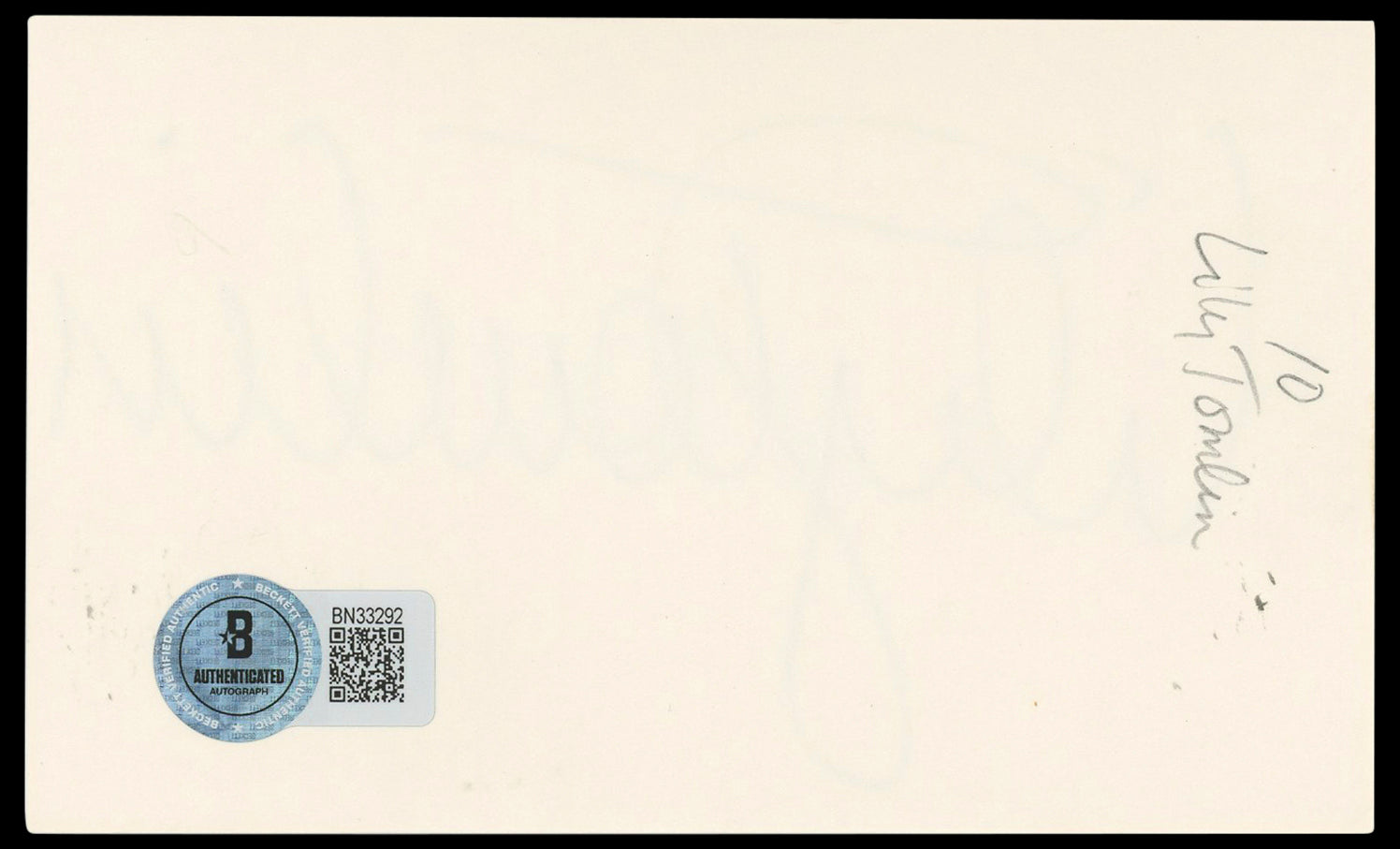 Lily Tomlin Grace & Frankie Authentic Signed 3x5 Index Card BAS #BN33292