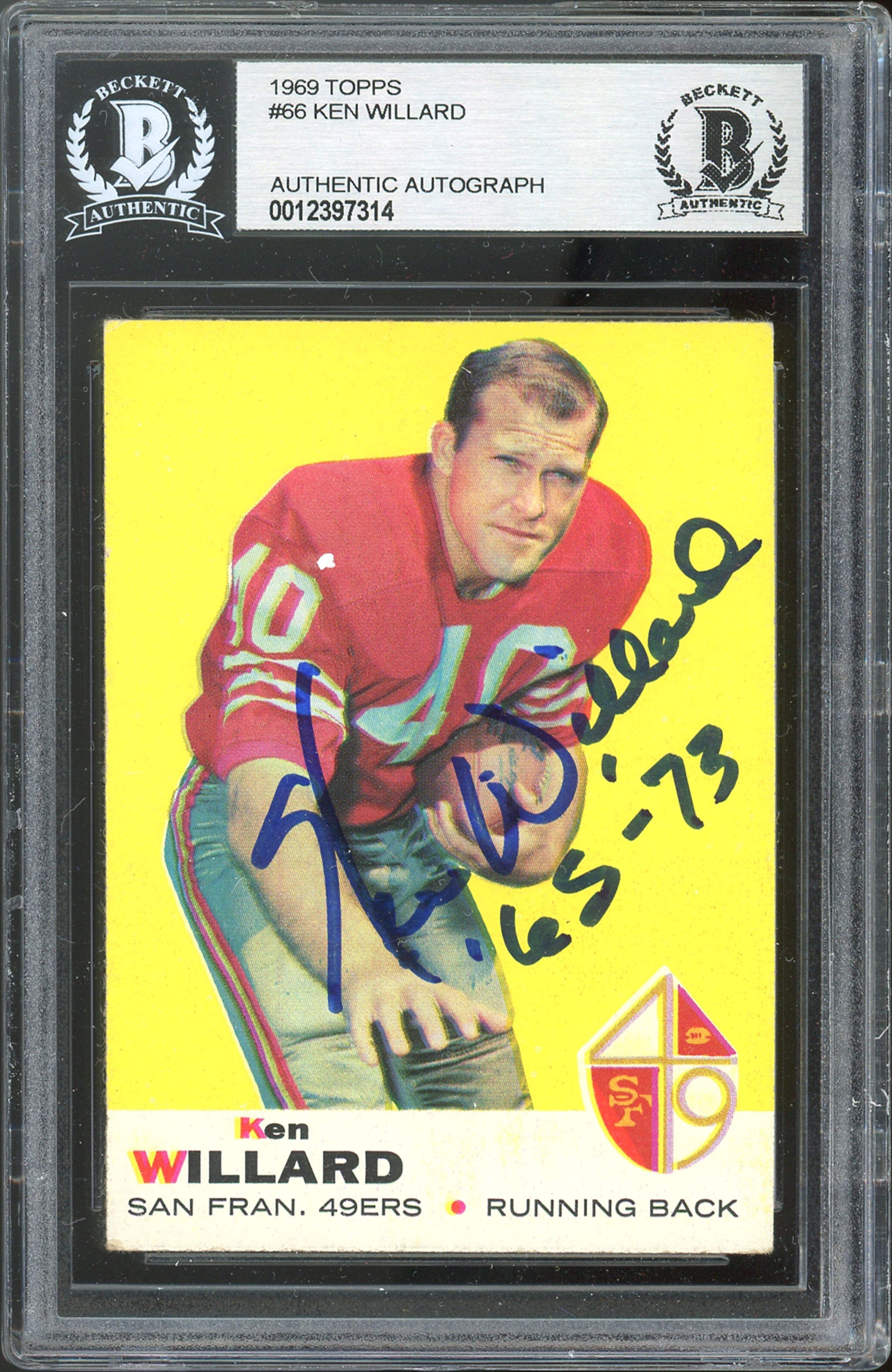 49ers Ken Willard '65-'73 Authentic Signed 1969 Topps #66 Card BAS Slabbed