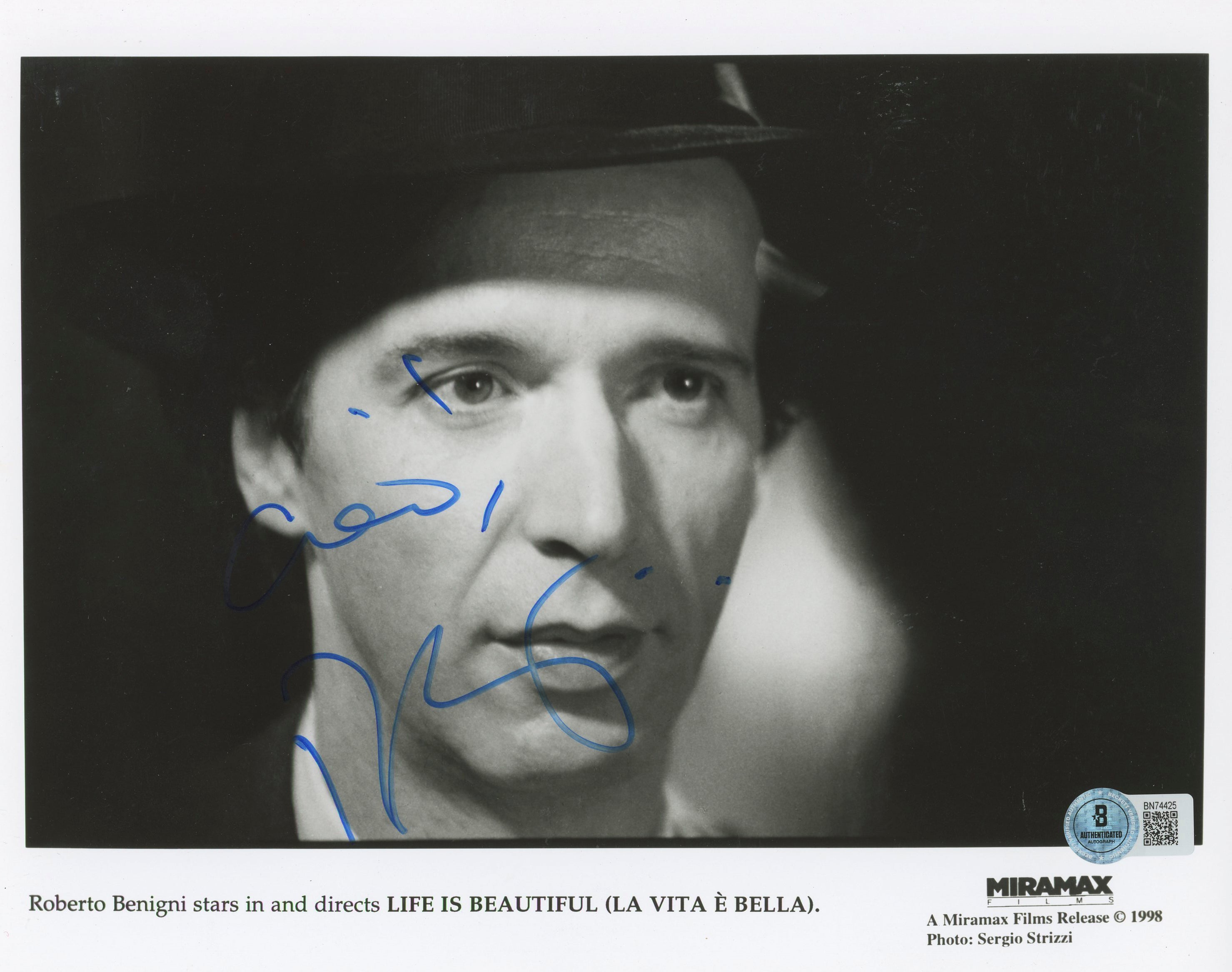 Roberto Benigni Life Is Beautiful Authentic Signed 8x10 Photo BAS #BN74425