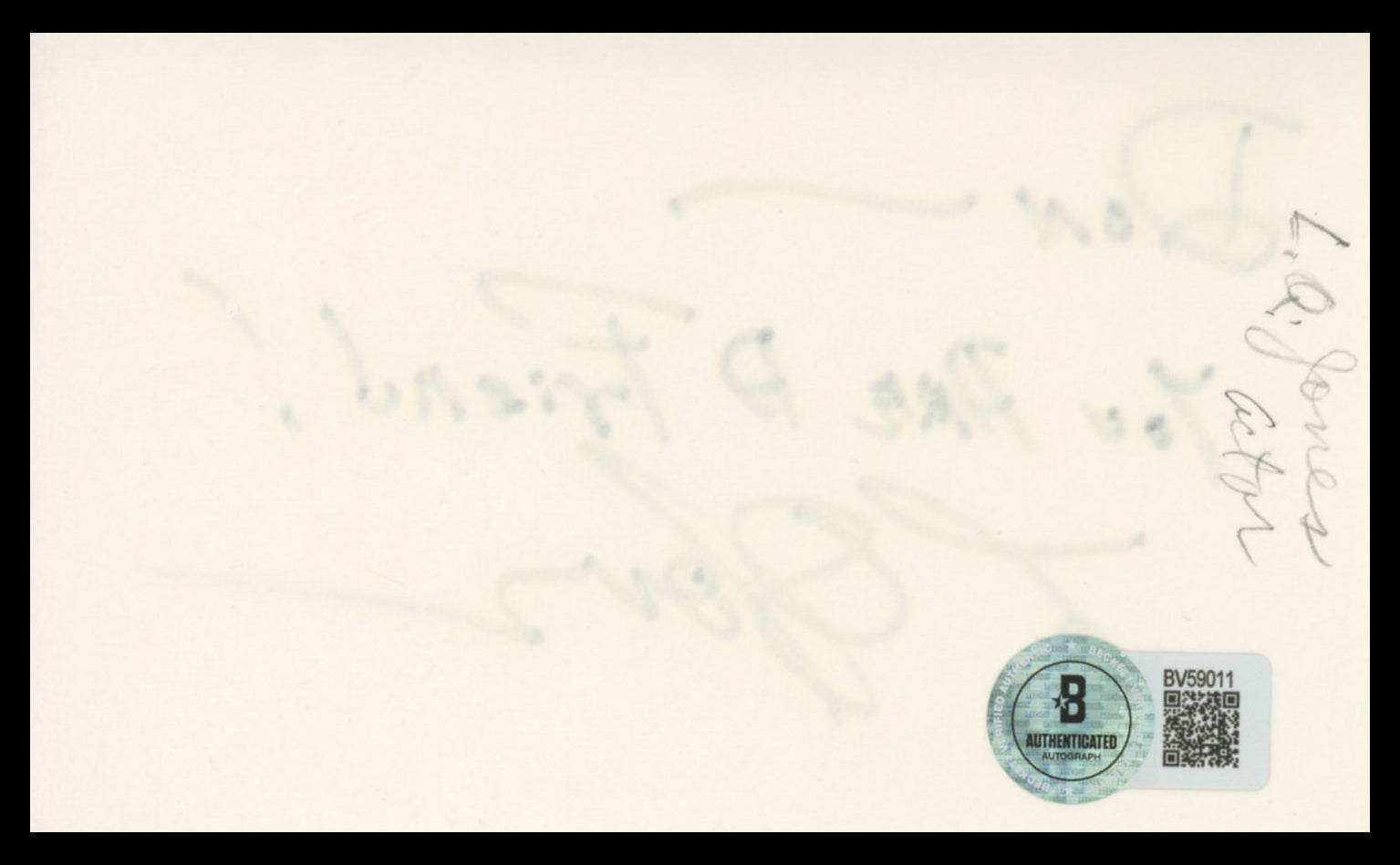 L.Q. Jones The Wild Bunch Authentic Signed 3x5 Index Card BAS #BV59011