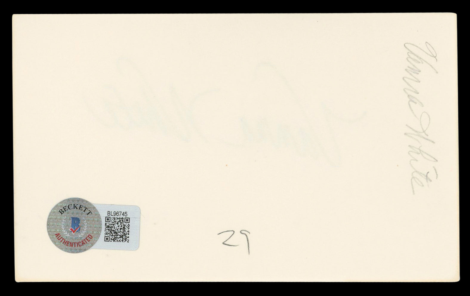 Vanna White Wheel of Fortune Authentic Signed 3x5 Index Card BAS #BL96745