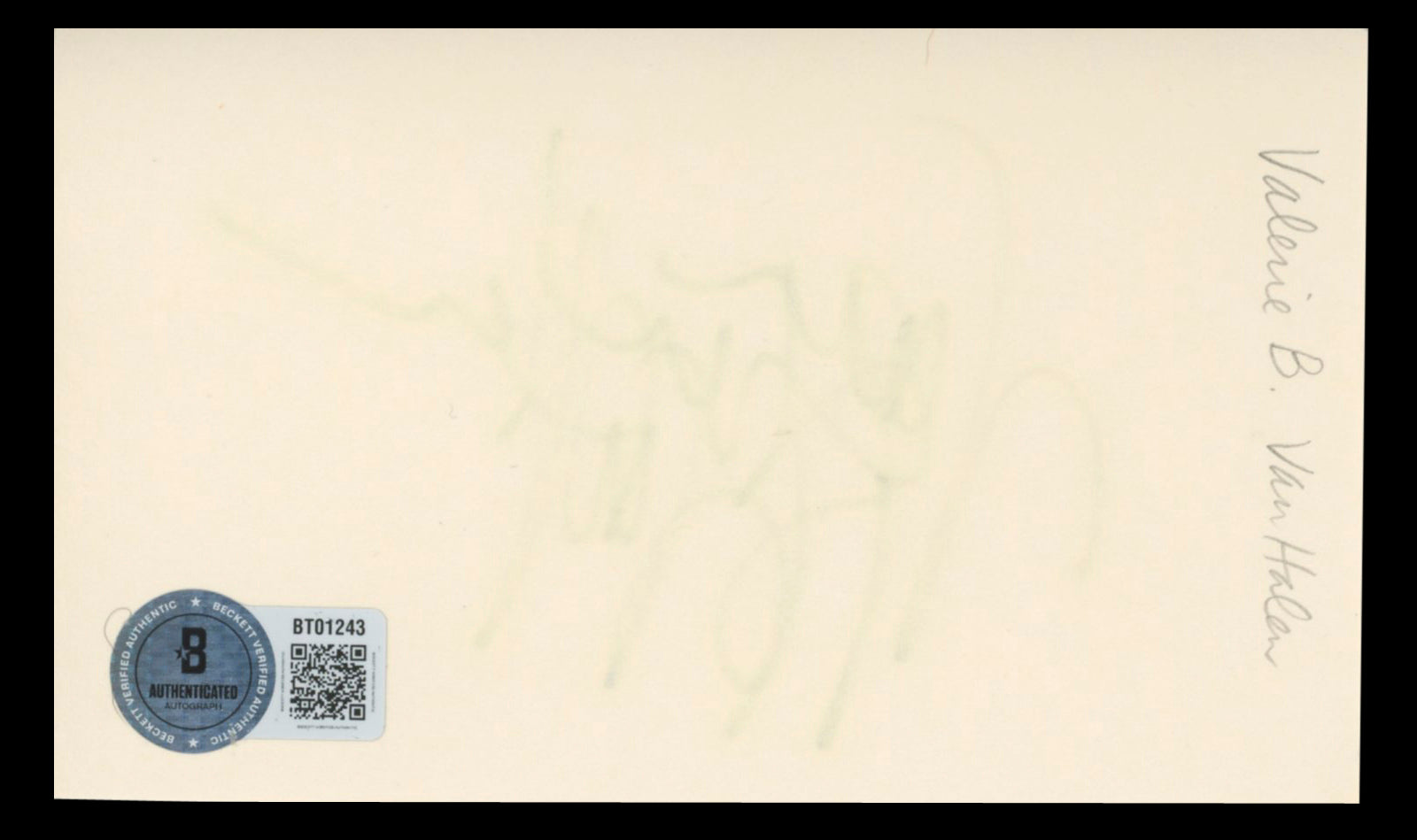 Valerie Van Halen One Day at a Time Authentic Signed 3x5 Index Card BAS #BT01243