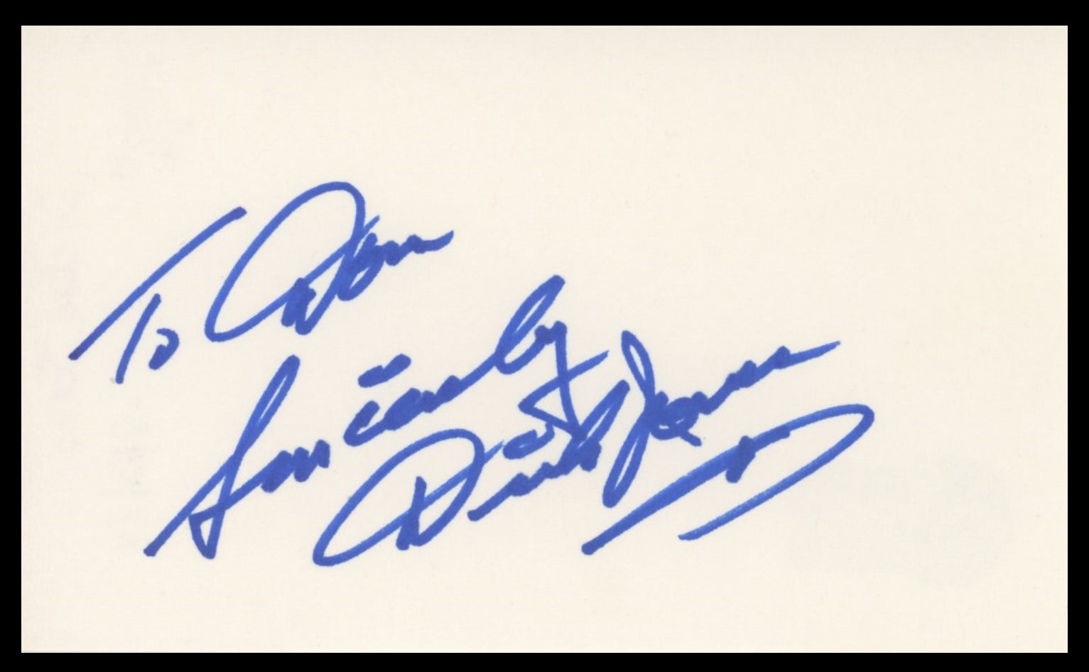 Dickie Jones Pinocchio "Sincerely" Authentic Signed 3x5 Index Card BAS #BV59005