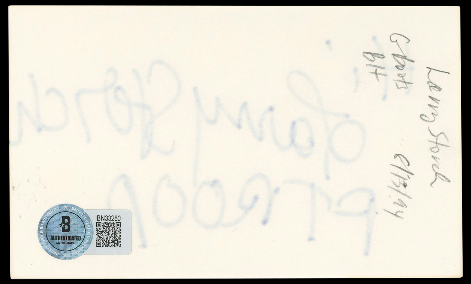 Larry Storch F Troop Authentic Signed 3x5 Index Card Autographed BAS #BN33280