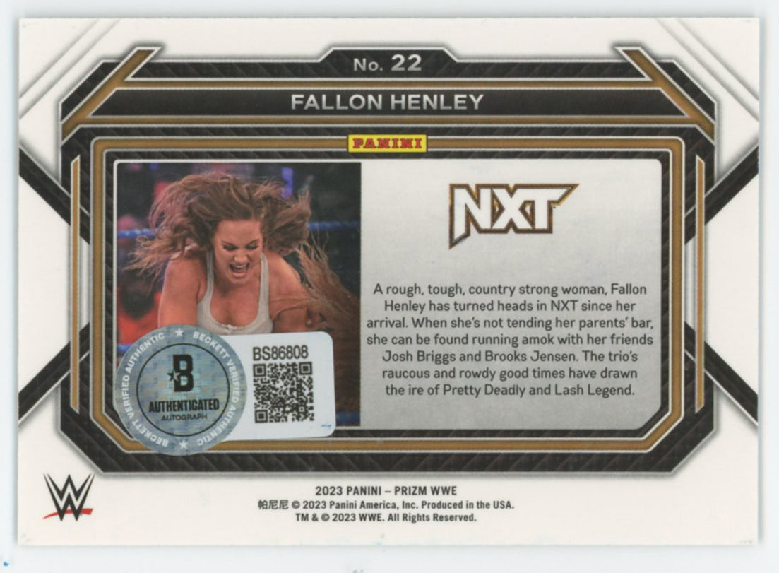 Fallon Henley WWE Authentic Signed 2023 Panini Prizm #22 Card BAS #BS86808