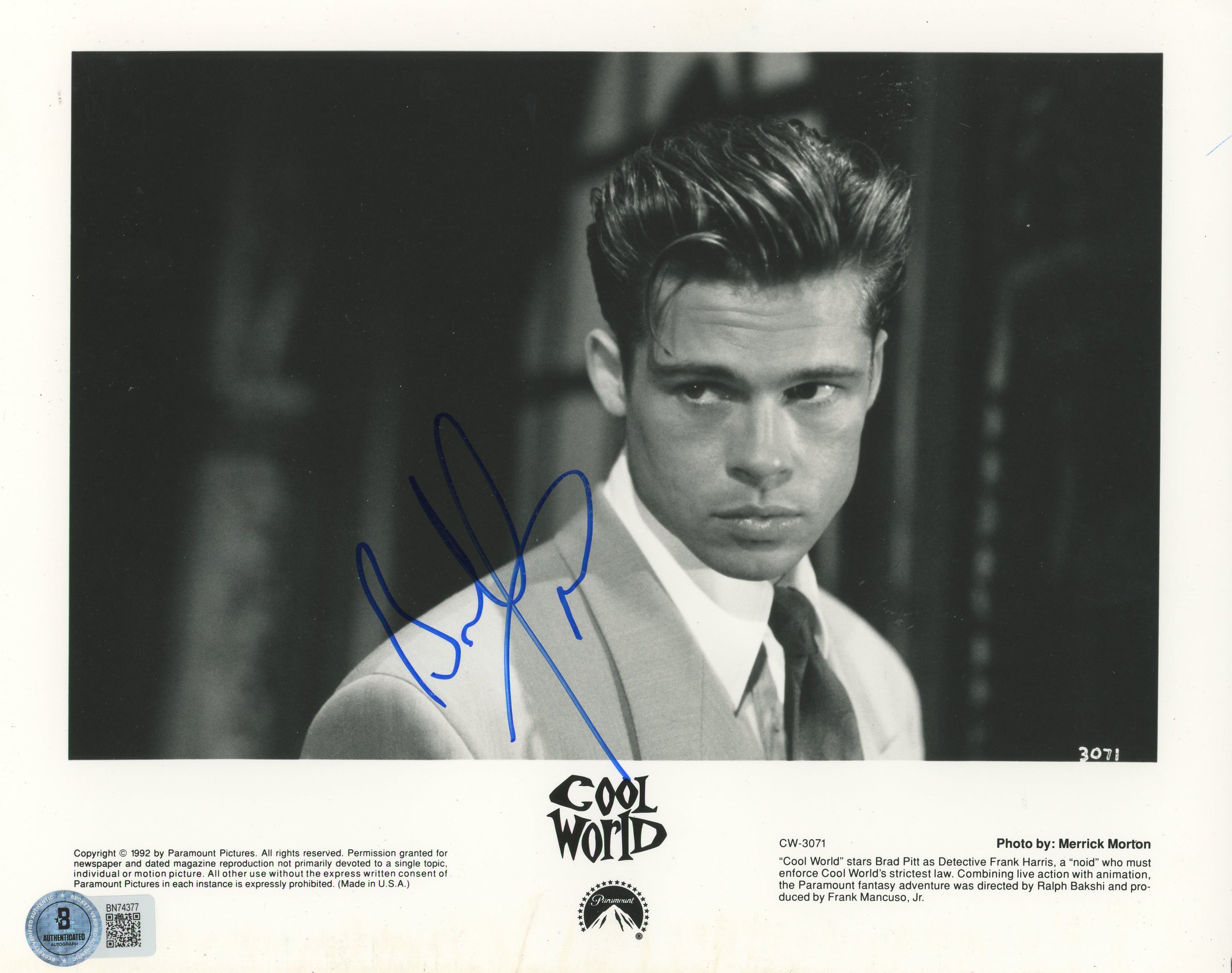 Brad Pitt Cool World Authentic Signed 8x10 Photo Autographed BAS #BN74377